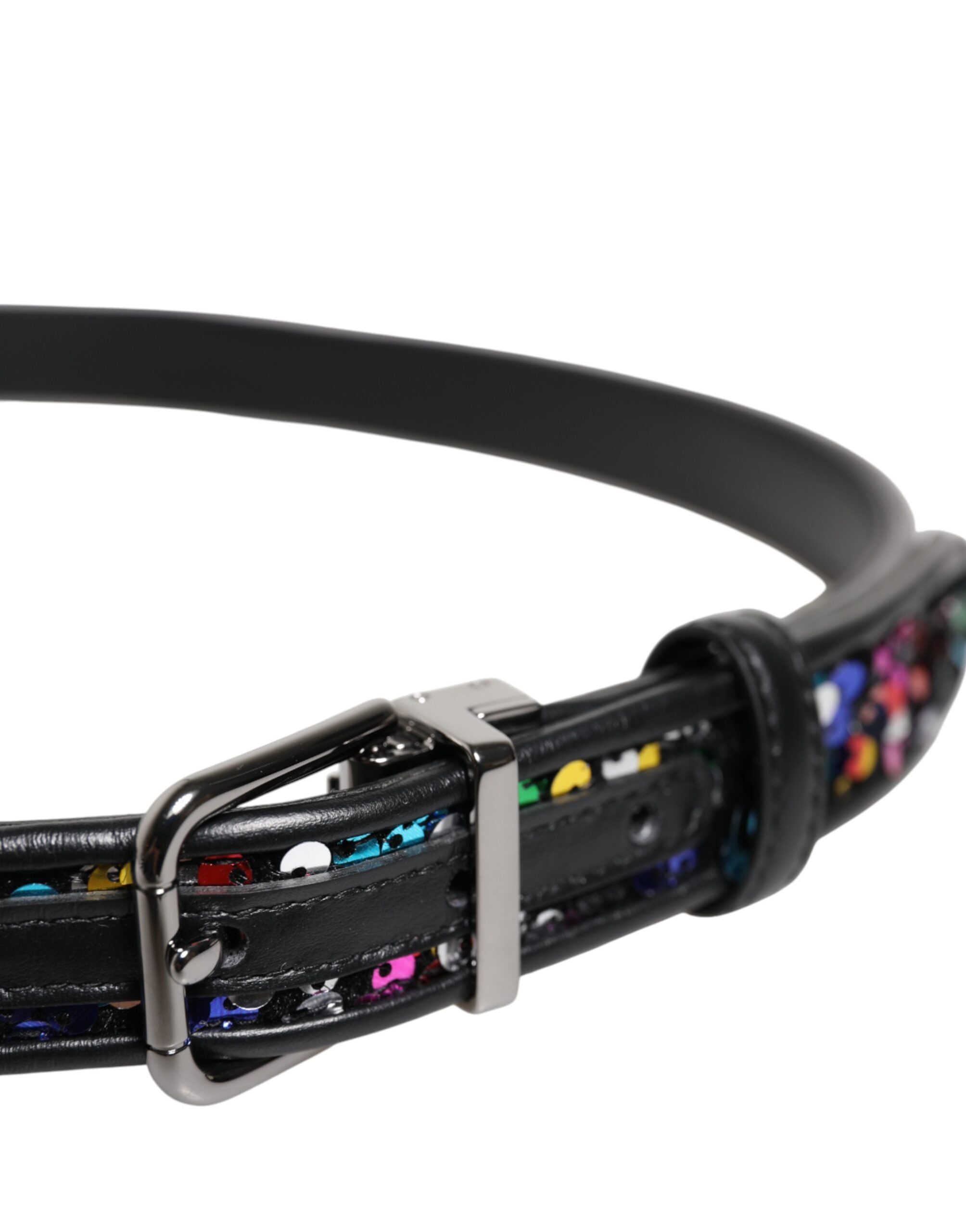 Dolce & Gabbana Schwarzer Gürtel mit Paillettenverzierung und Metallschnalle
