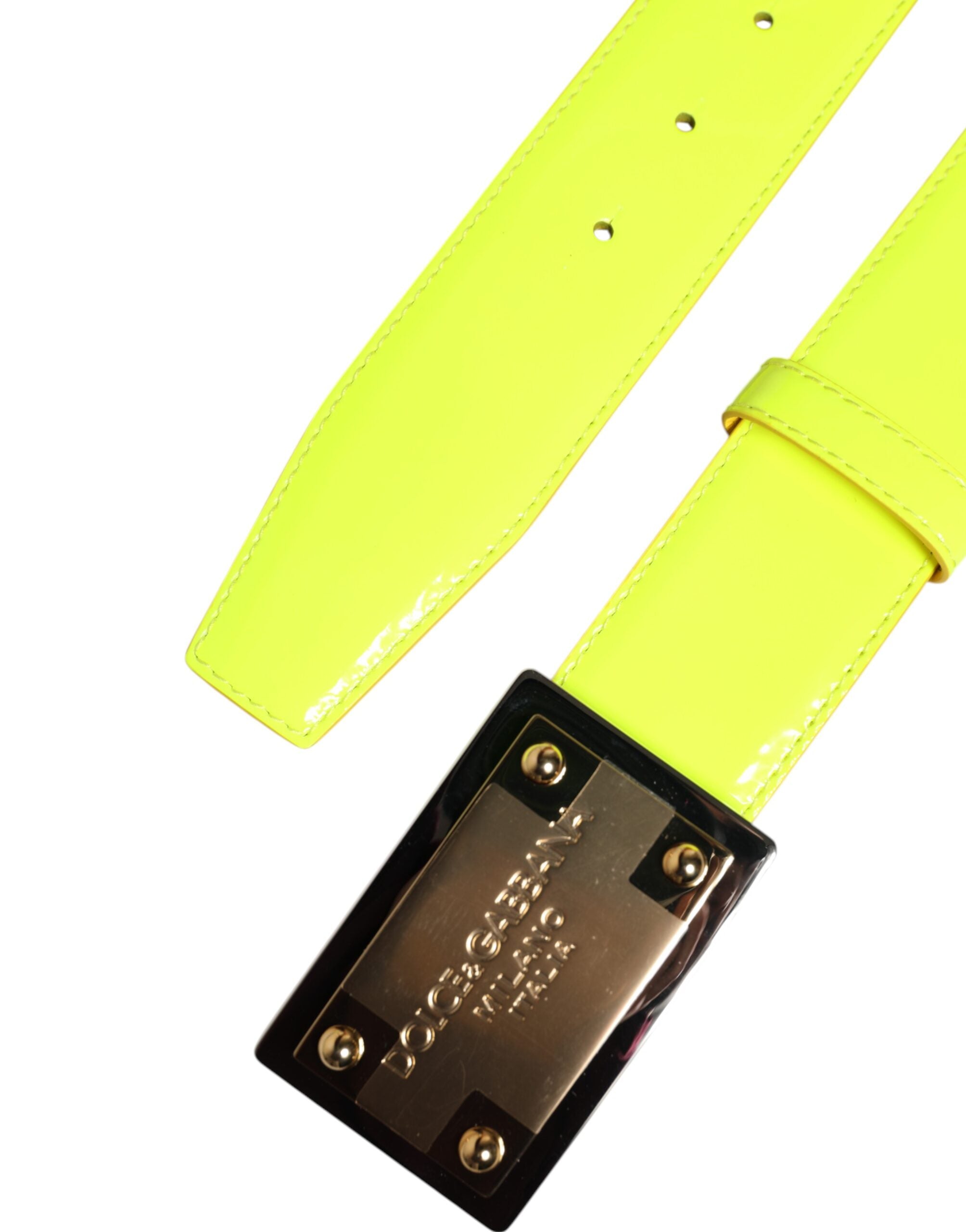 Dolce & Gabbana Yellow Green Classic Metal Logo Buckle Belt