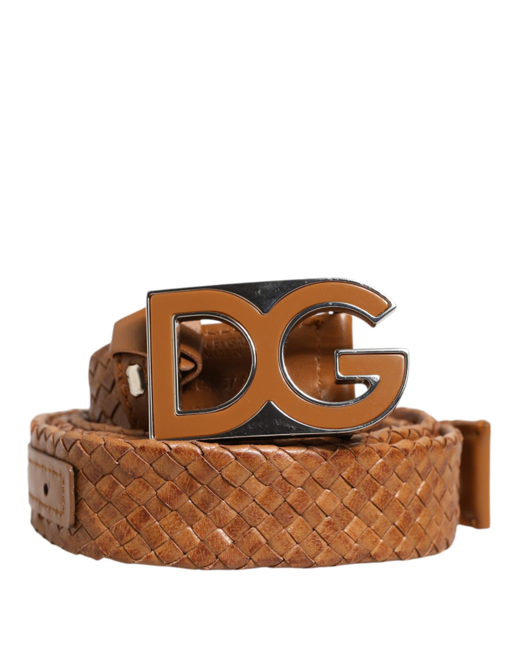 Dolce & Gabbana Brown Braided Metal Belt with DG Logo Buckle