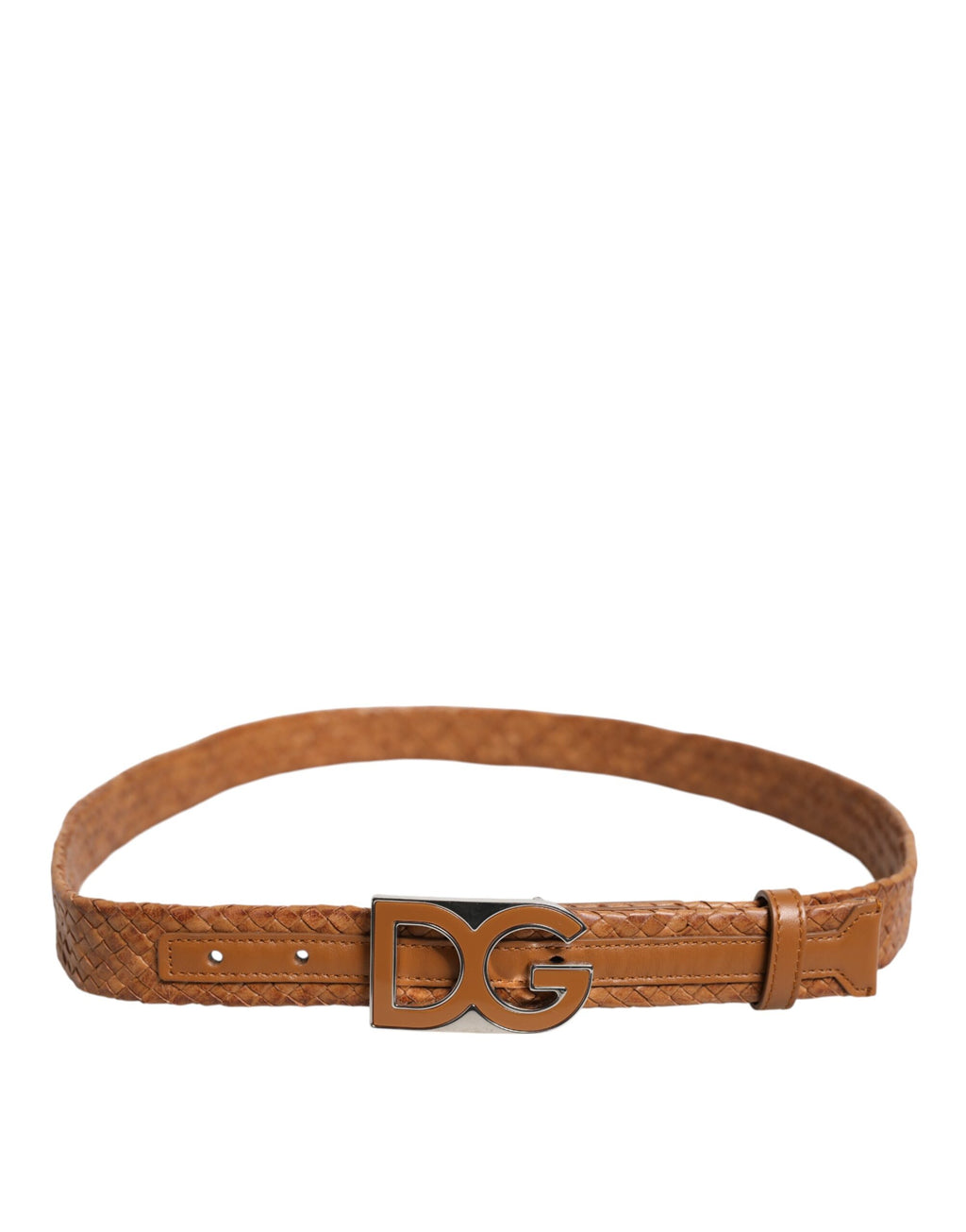 Dolce & Gabbana Brown Braided Metal Belt with DG Logo Buckle
