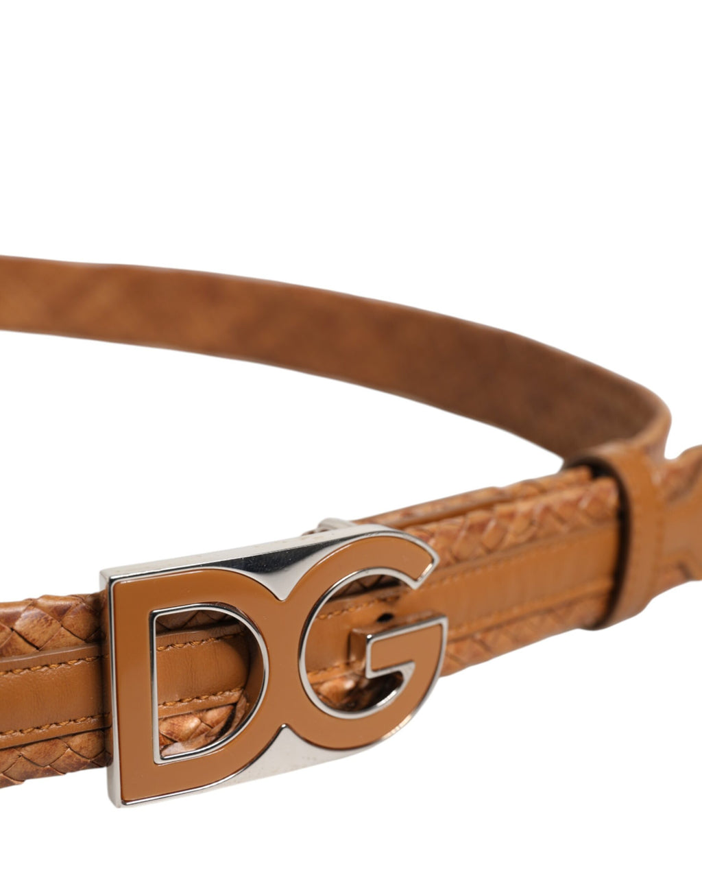 Dolce & Gabbana Brown Braided Metal Belt with DG Logo Buckle