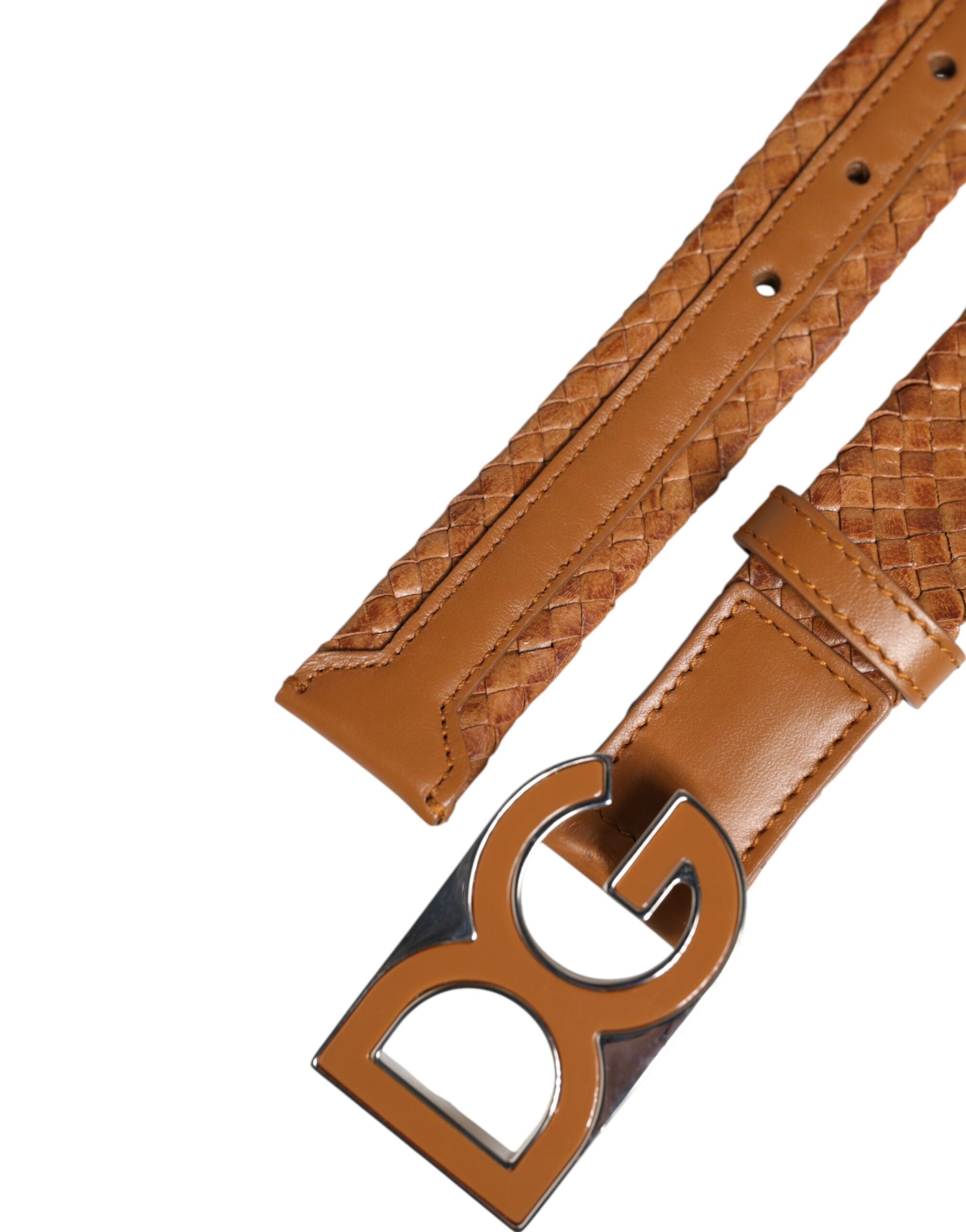 Dolce & Gabbana Brown Braided Metal Belt with DG Logo Buckle