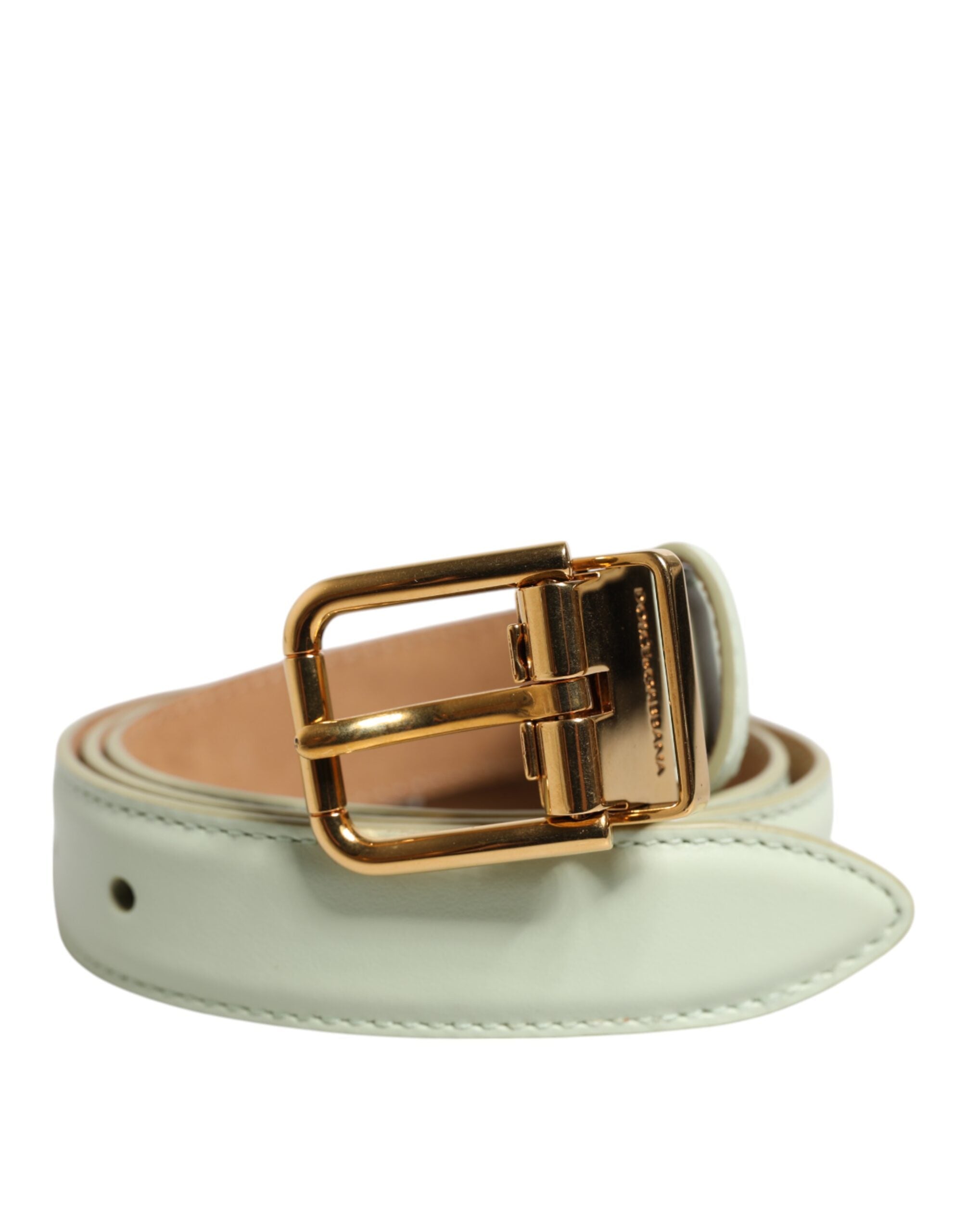 Dolce & Gabbana Light Green Leather Belt with Gold Metal Buckle