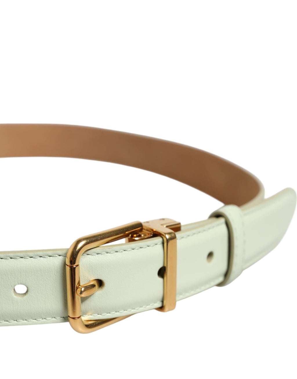 Dolce & Gabbana Light Green Leather Belt with Gold Metal Buckle