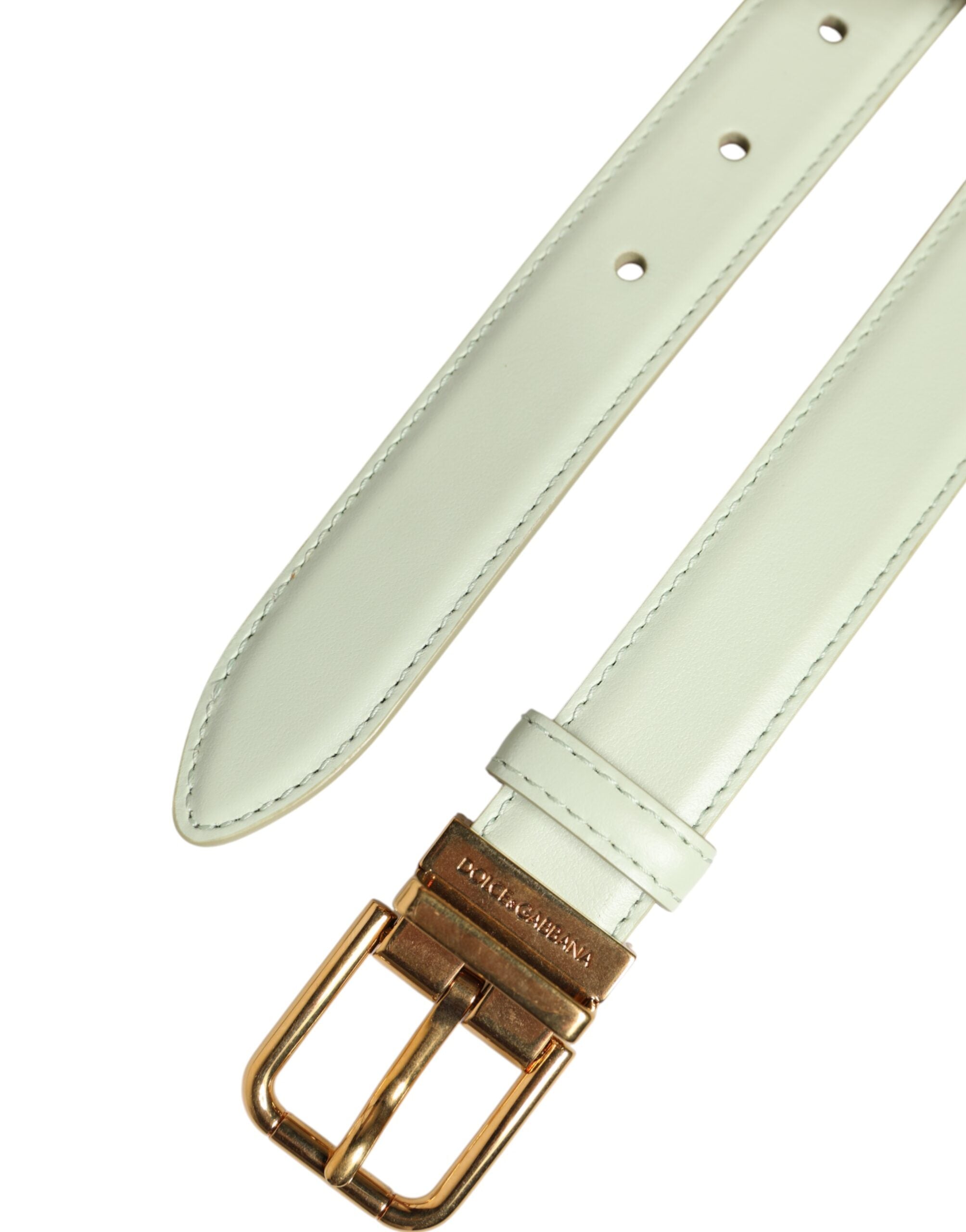 Dolce & Gabbana Light Green Leather Belt with Gold Metal Buckle