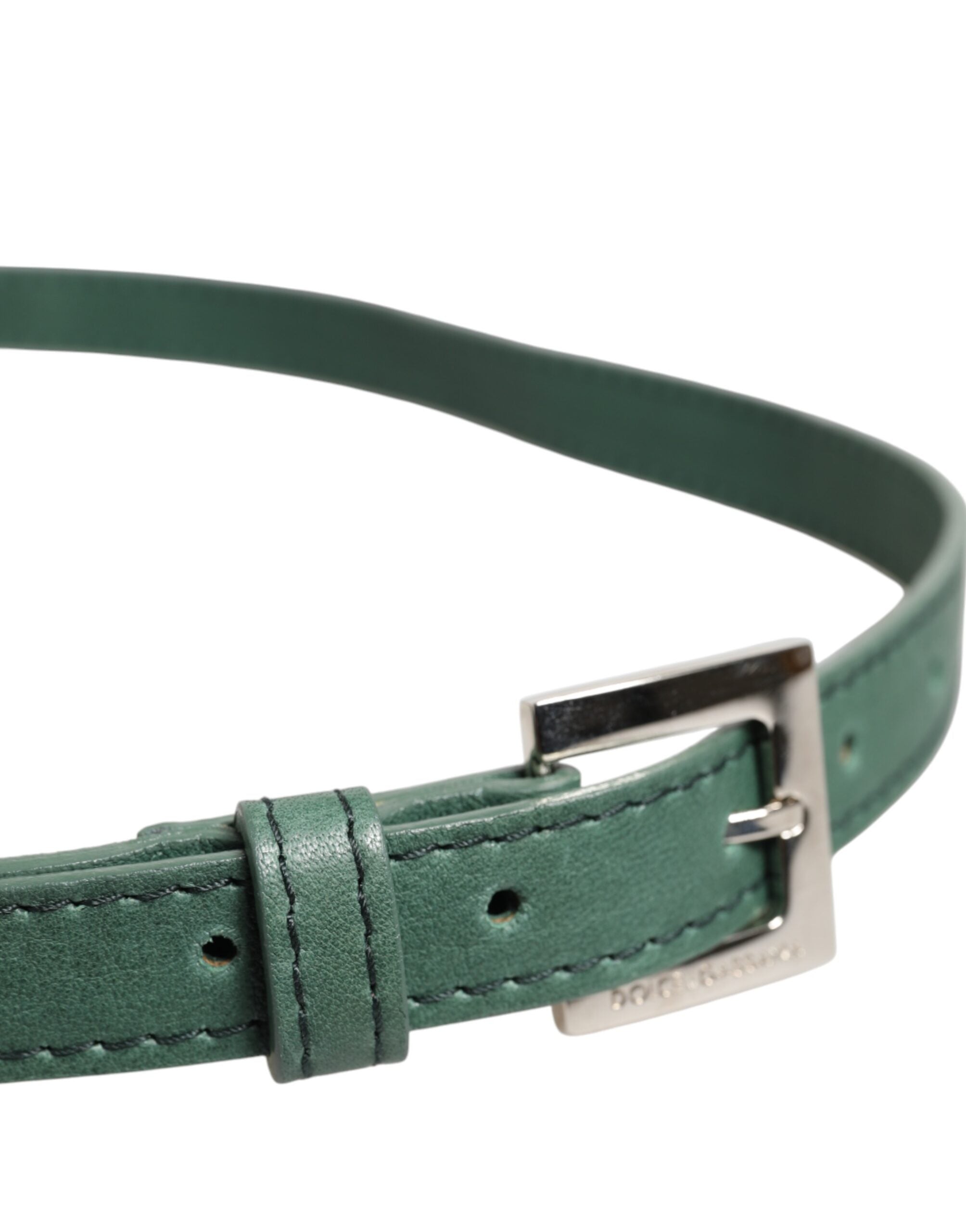 Dolce & Gabbana Dunkelgrüner Ledergürtel mit silberner Metallschnalle