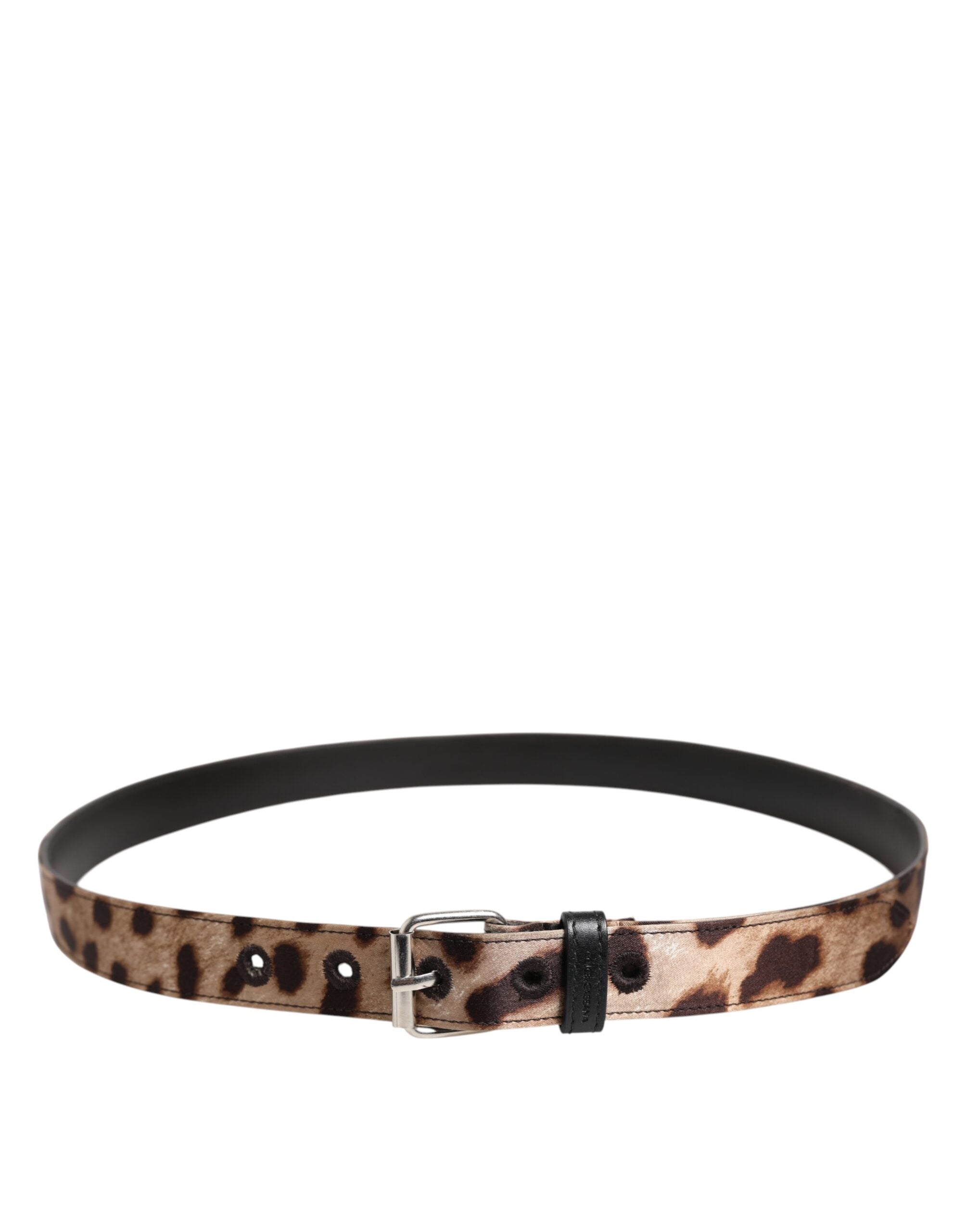 Dolce & Gabbana Brauner Leopardengürtel mit silberner Metallschnalle
