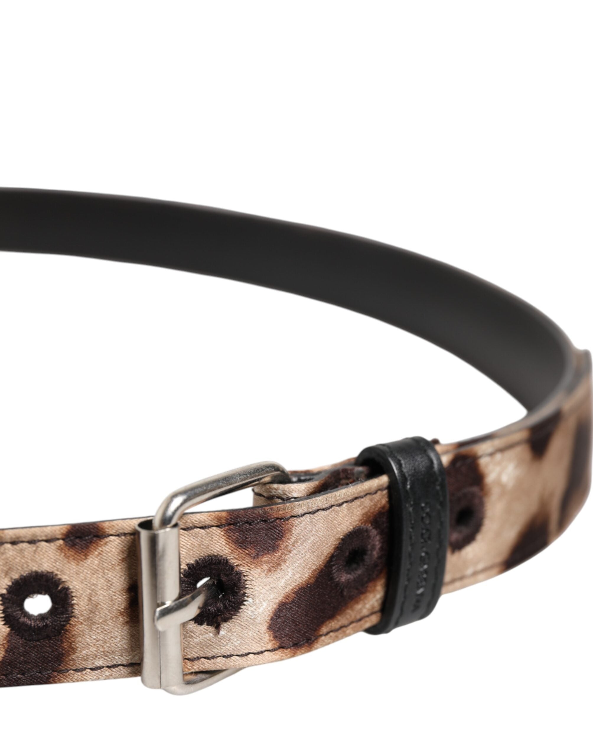Dolce & Gabbana Brauner Leopardengürtel mit silberner Metallschnalle
