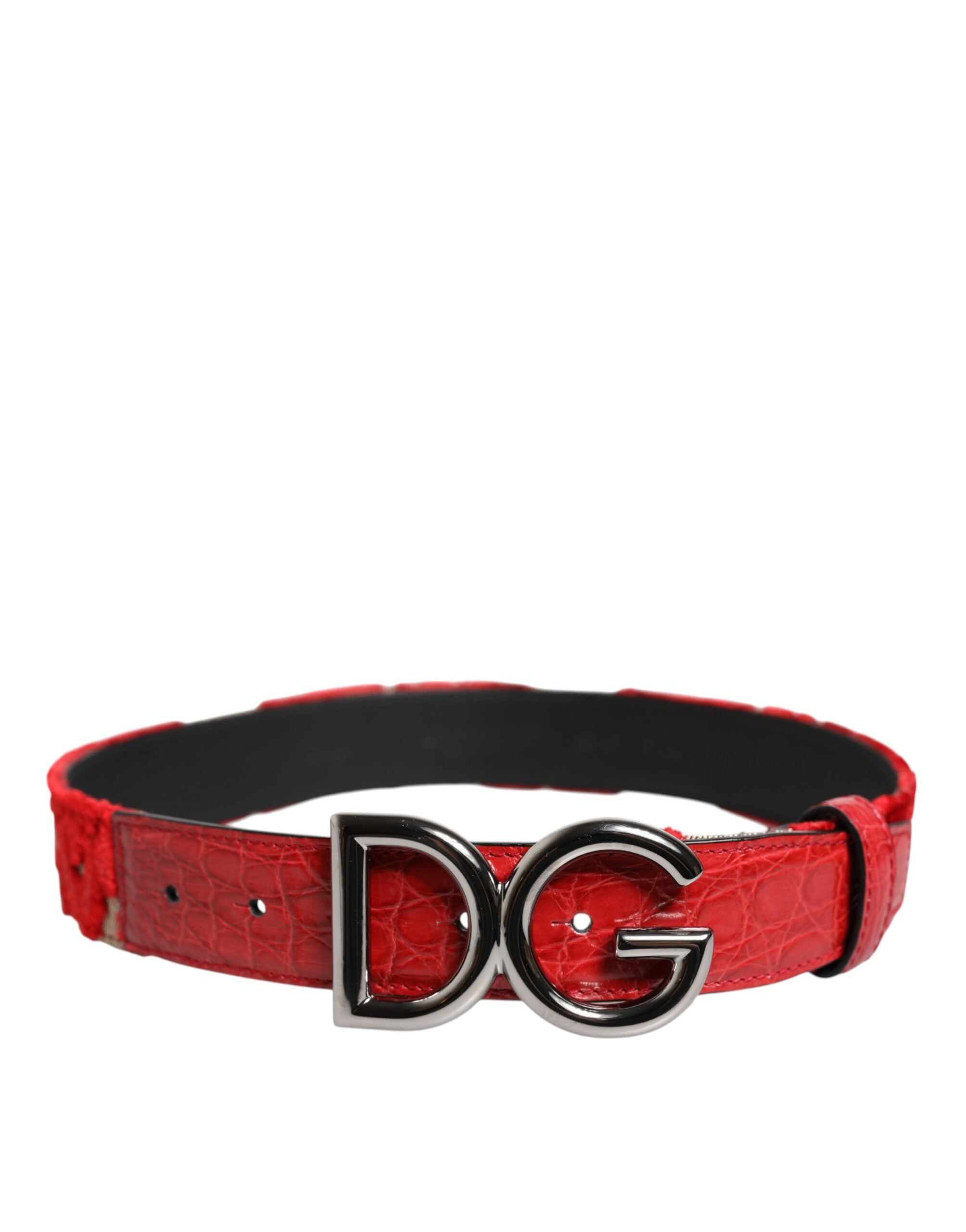 Dolce & Gabbana Roter Viskosegürtel mit silberner DG-Logo-Metallschnalle