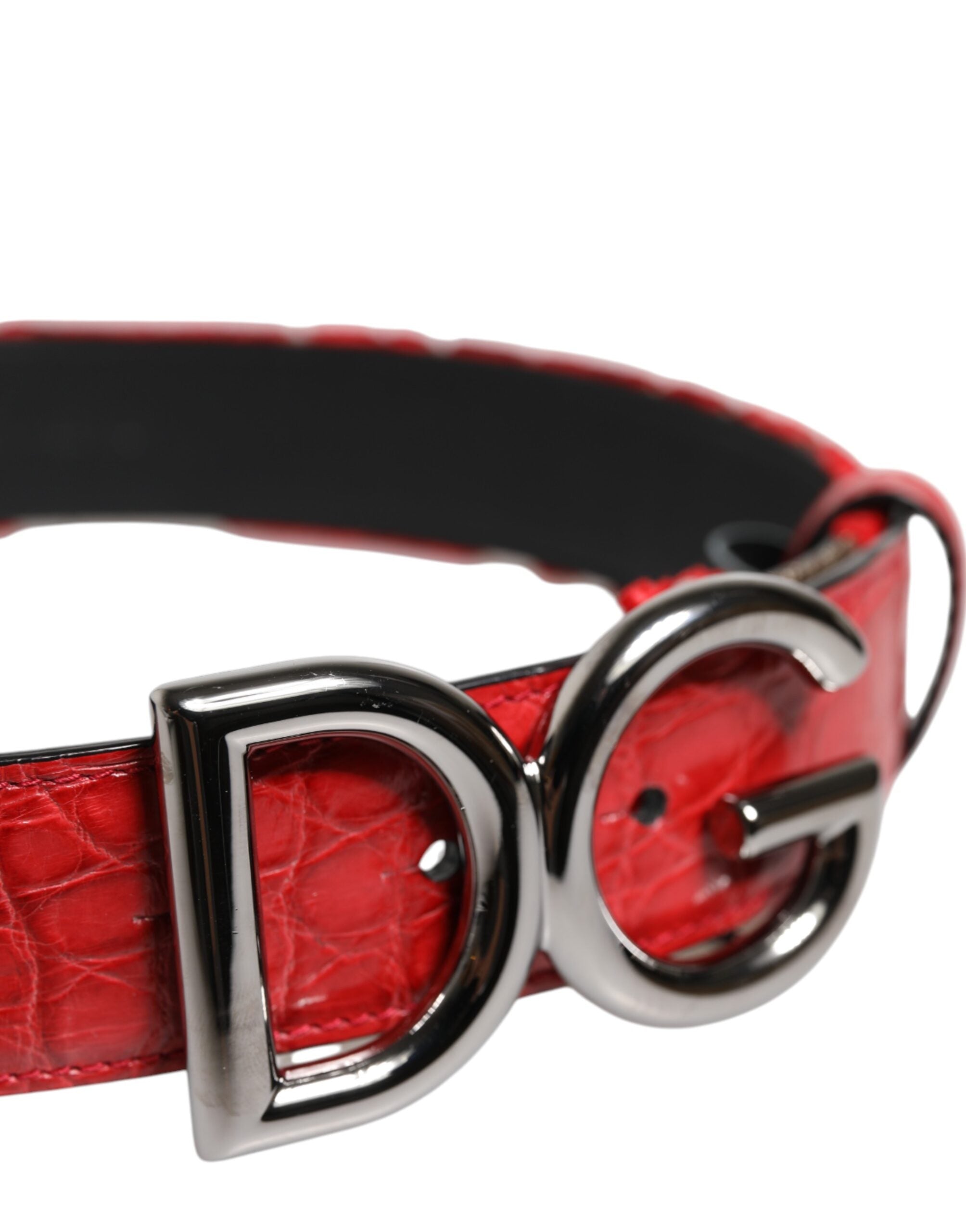 Dolce & Gabbana Roter Viskosegürtel mit silberner DG-Logo-Metallschnalle