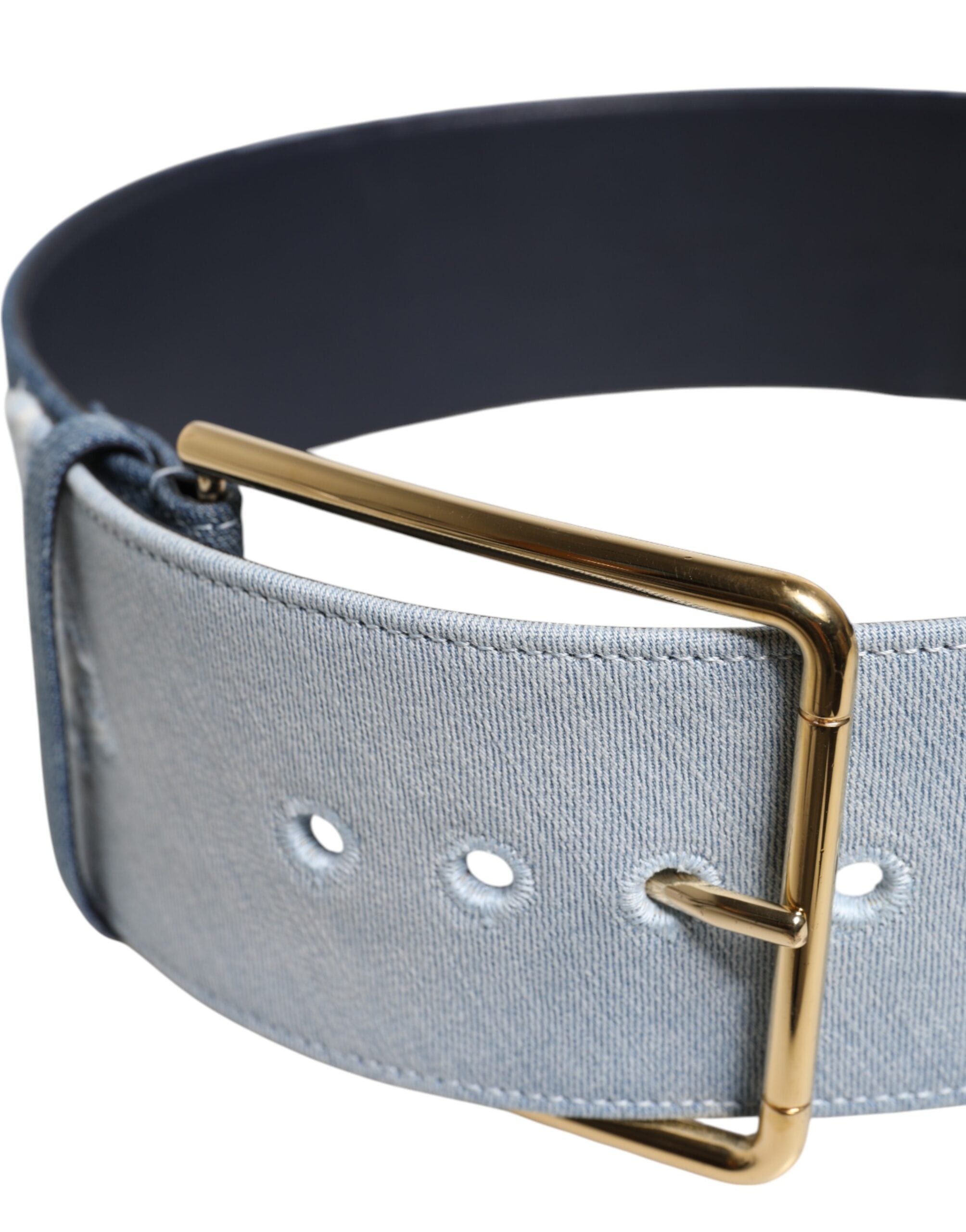 Dolce & Gabbana Bicolor Blue Denim Belt with Gold-Tone Metal Buckle