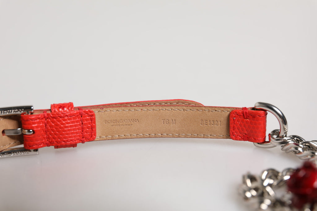 Dolce & Gabbana Roter Leder Silber Kette Floral Cintura Gürtel