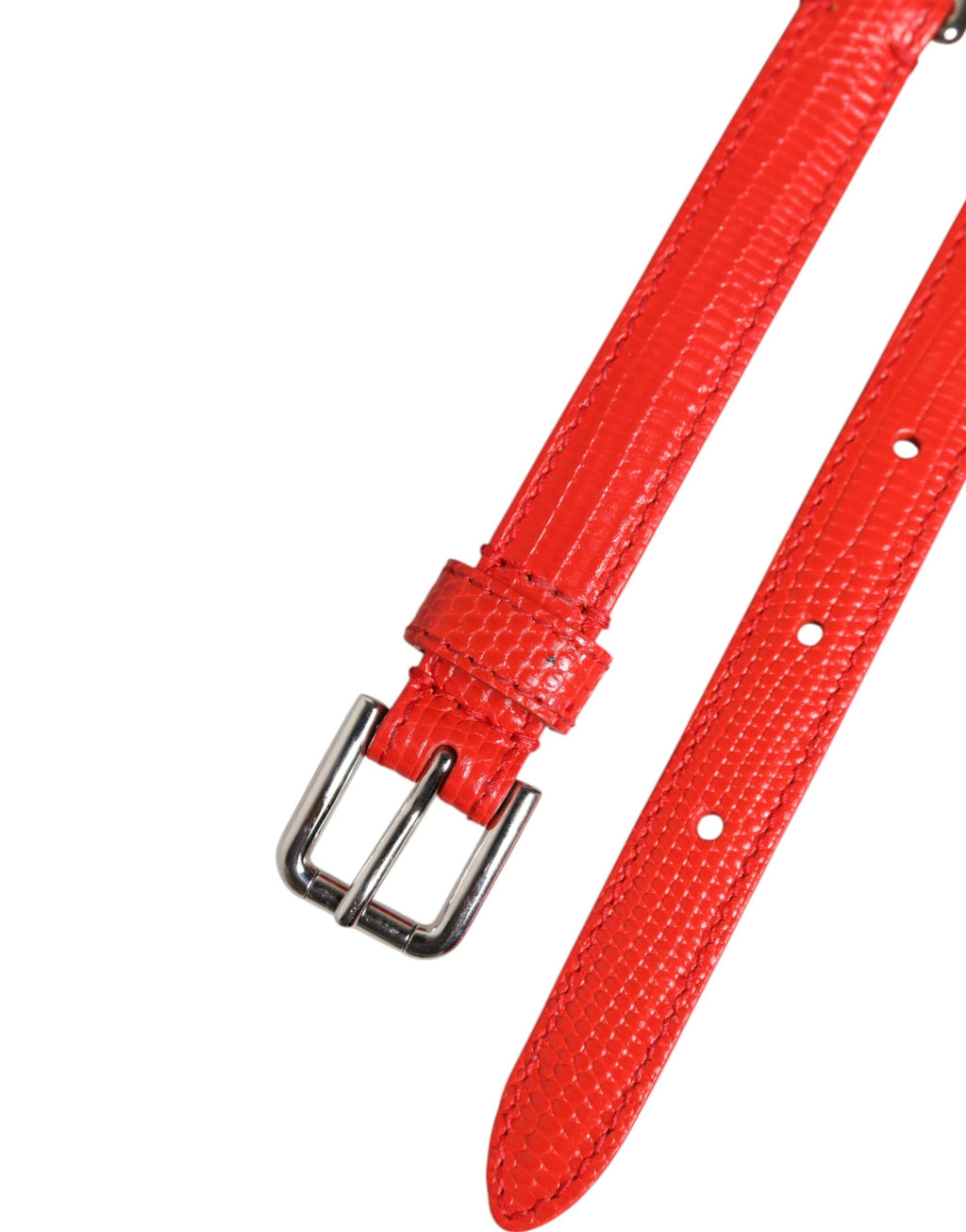 Dolce & Gabbana Roter Leder Silber Kette Floral Cintura Gürtel