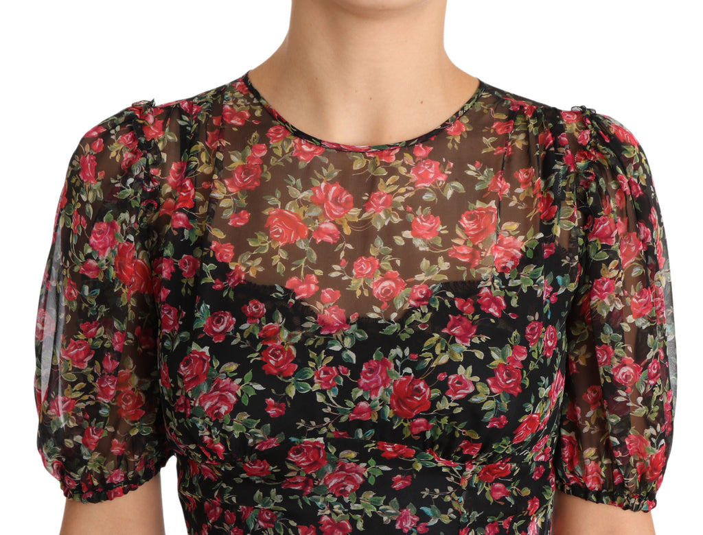 Dolce & Gabbana Black Floral Rose A-Line Shift Dress