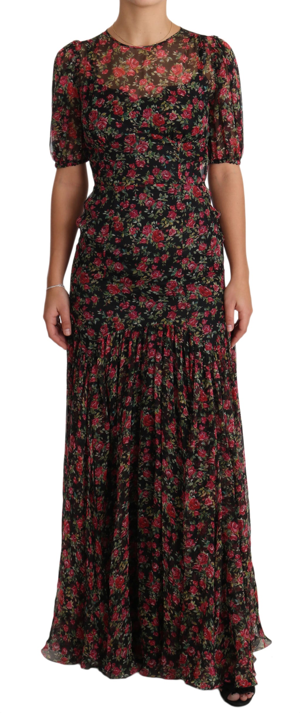 Dolce & Gabbana Black Floral Rose A-Line Shift Dress