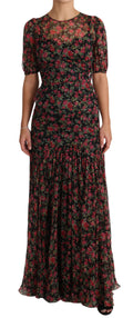 Dolce & Gabbana Black Floral Rose A-Line Shift Dress
