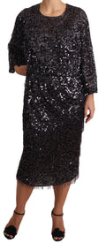 Dolce & Gabbana Black Sequin Long Sleeve Shift Midi Dress