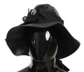 Dolce & Gabbana Black Leather DG Coin Crystal Wide-Brim Hat