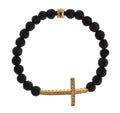 Nialaya Lava Stein Gold Klar CZ Kreuz 925 Silber Armband