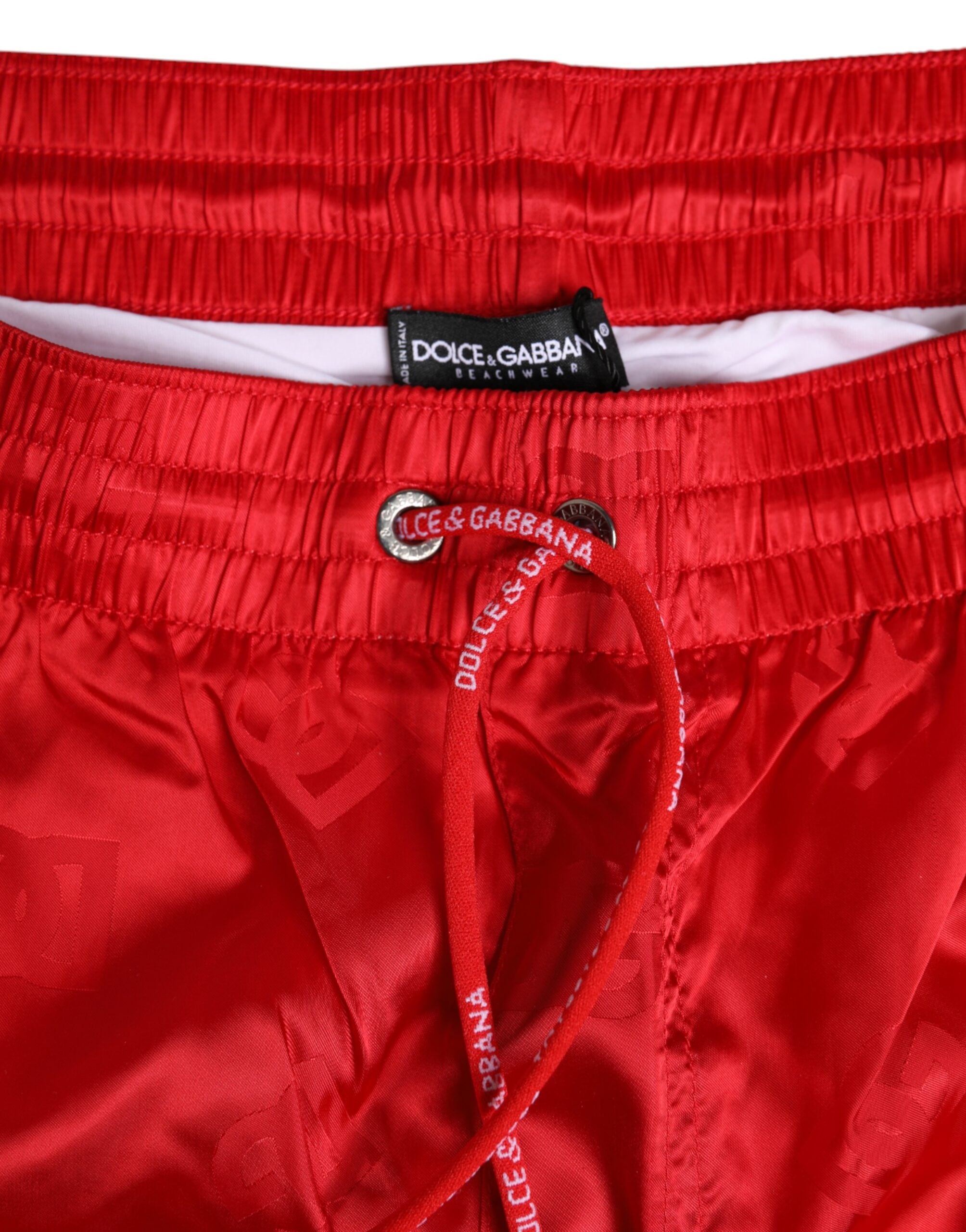 Dolce & Gabbana Rotes Nylon Kordelzug Beachwear Shorts Bademode