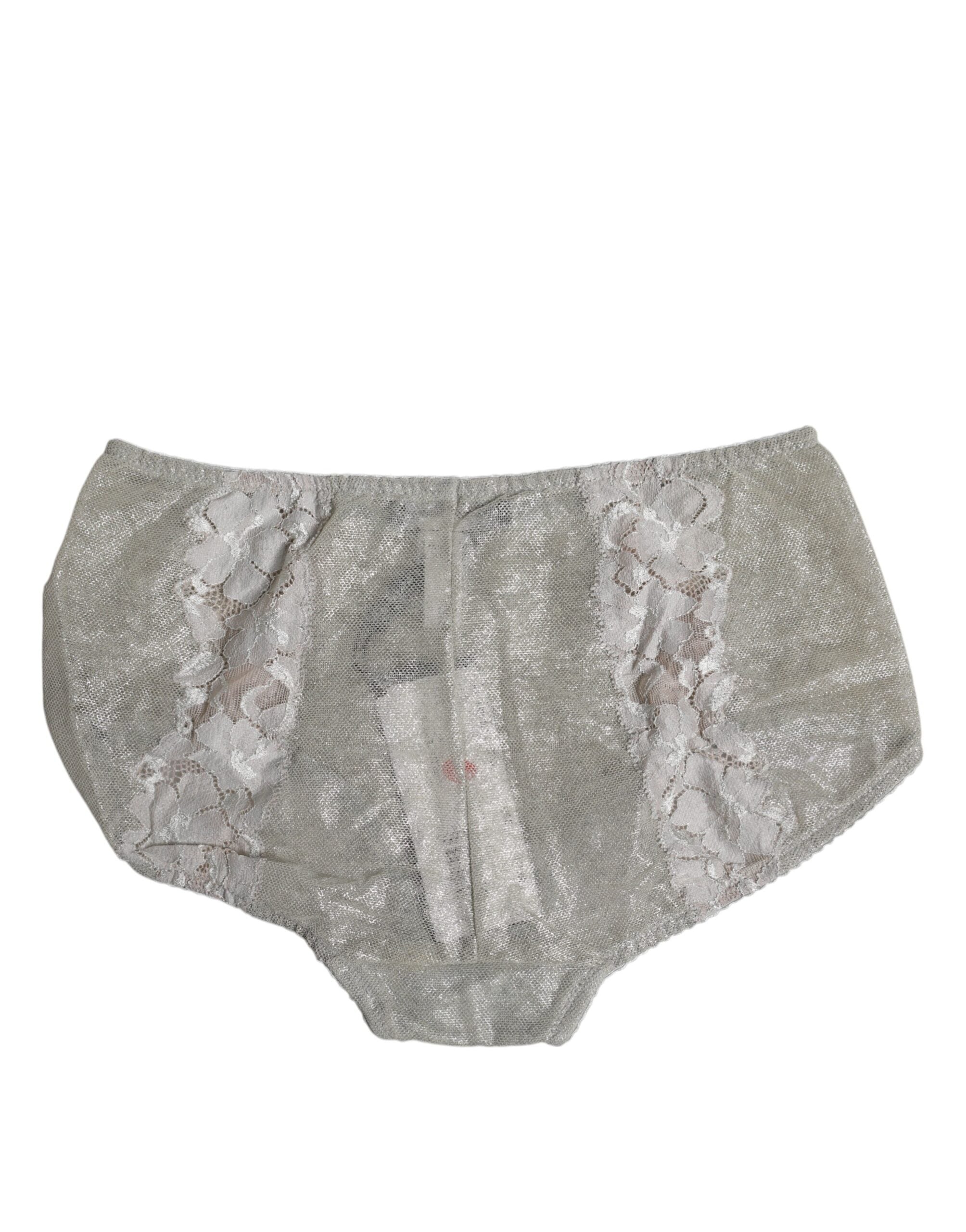 Dolce & Gabbana Graue Baumwolle Floral Spitze Hohe Taille Panty Unterwäsche