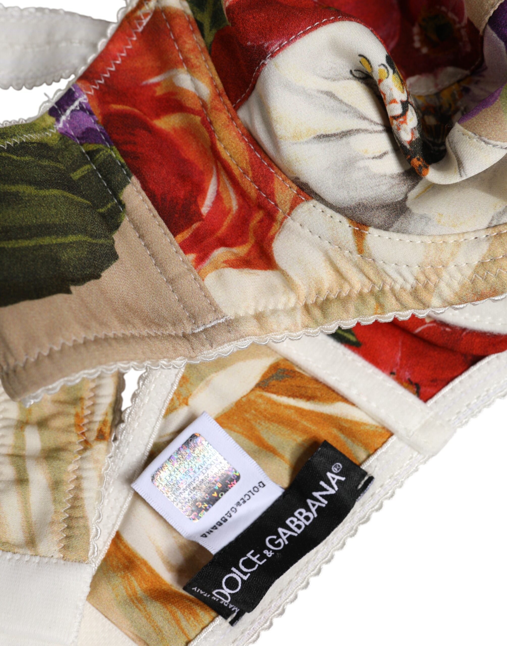 Dolce & Gabbana Beige Floral Balconcino Underwire Bra Underwear