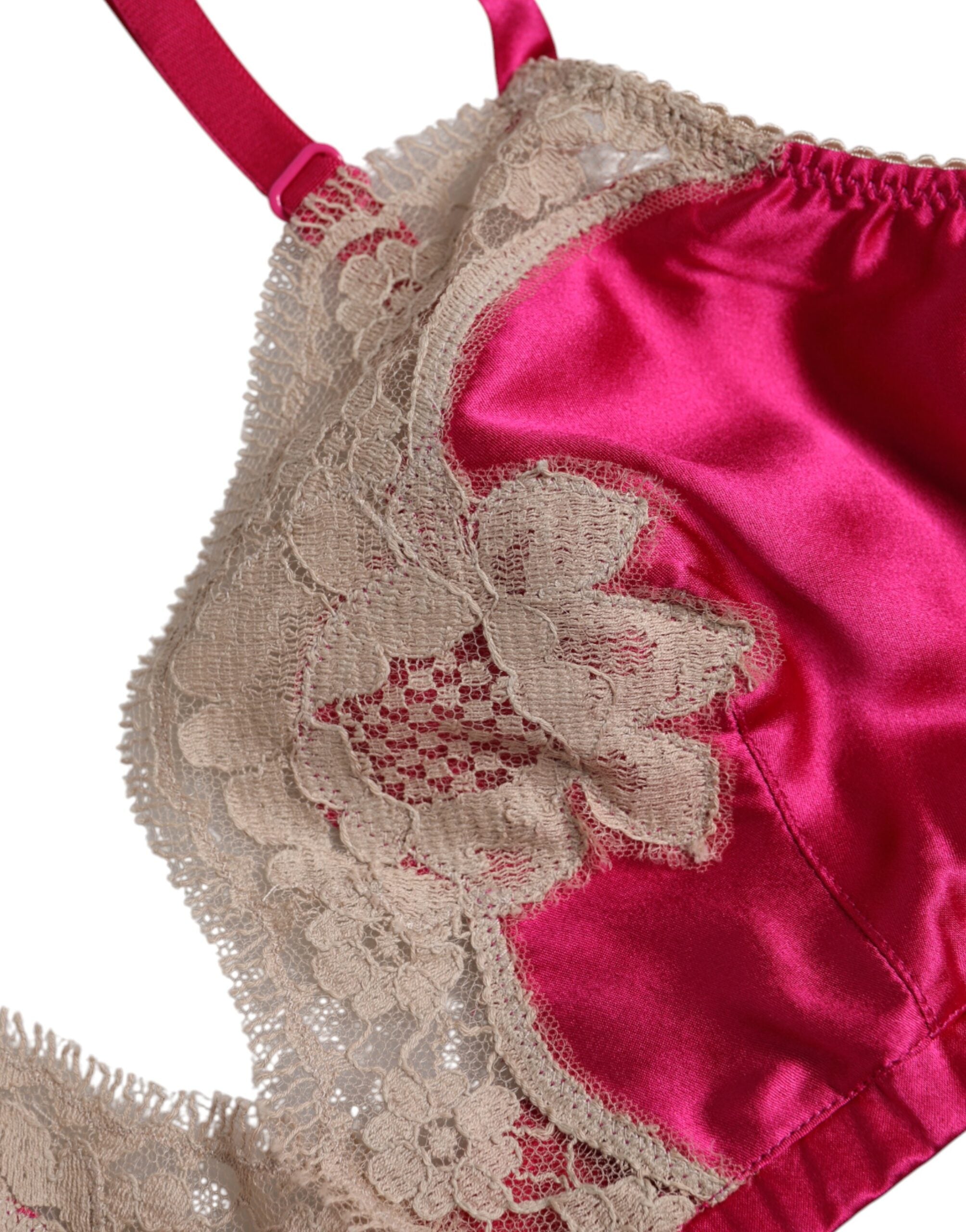 Dolce & Gabbana Magenta Floral Lace Silk Non-Wire Bra Underwear