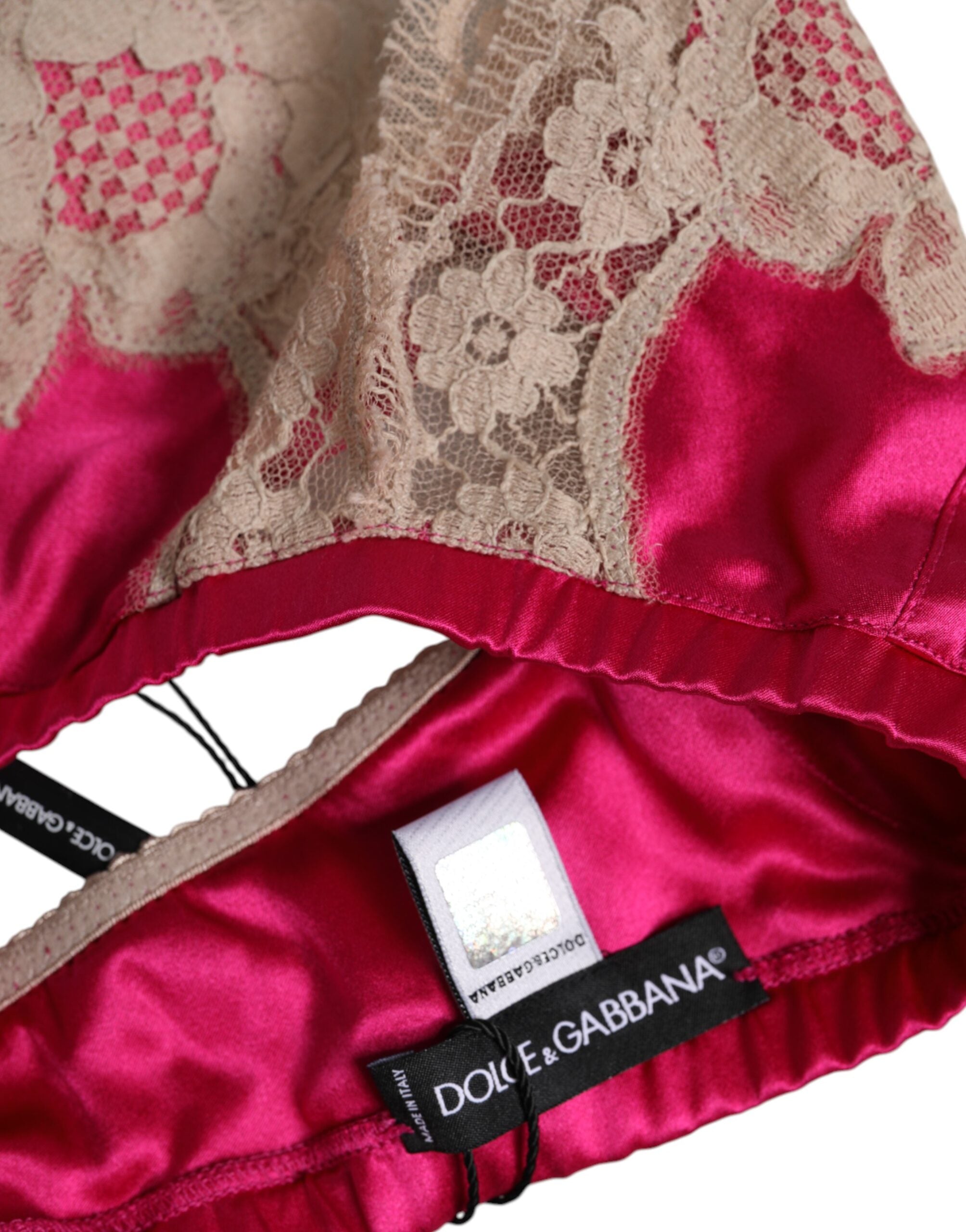 Dolce & Gabbana Magenta Floral Lace Silk Non-Wire Bra Underwear