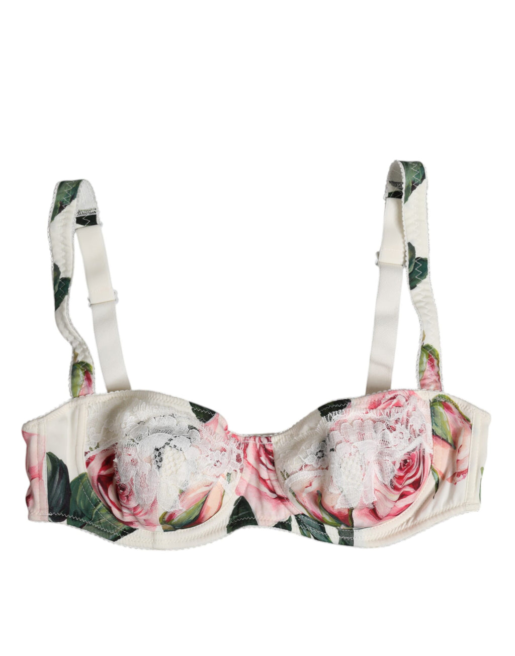 Dolce & Gabbana White Floral Underwired Balconette Bra Underwear