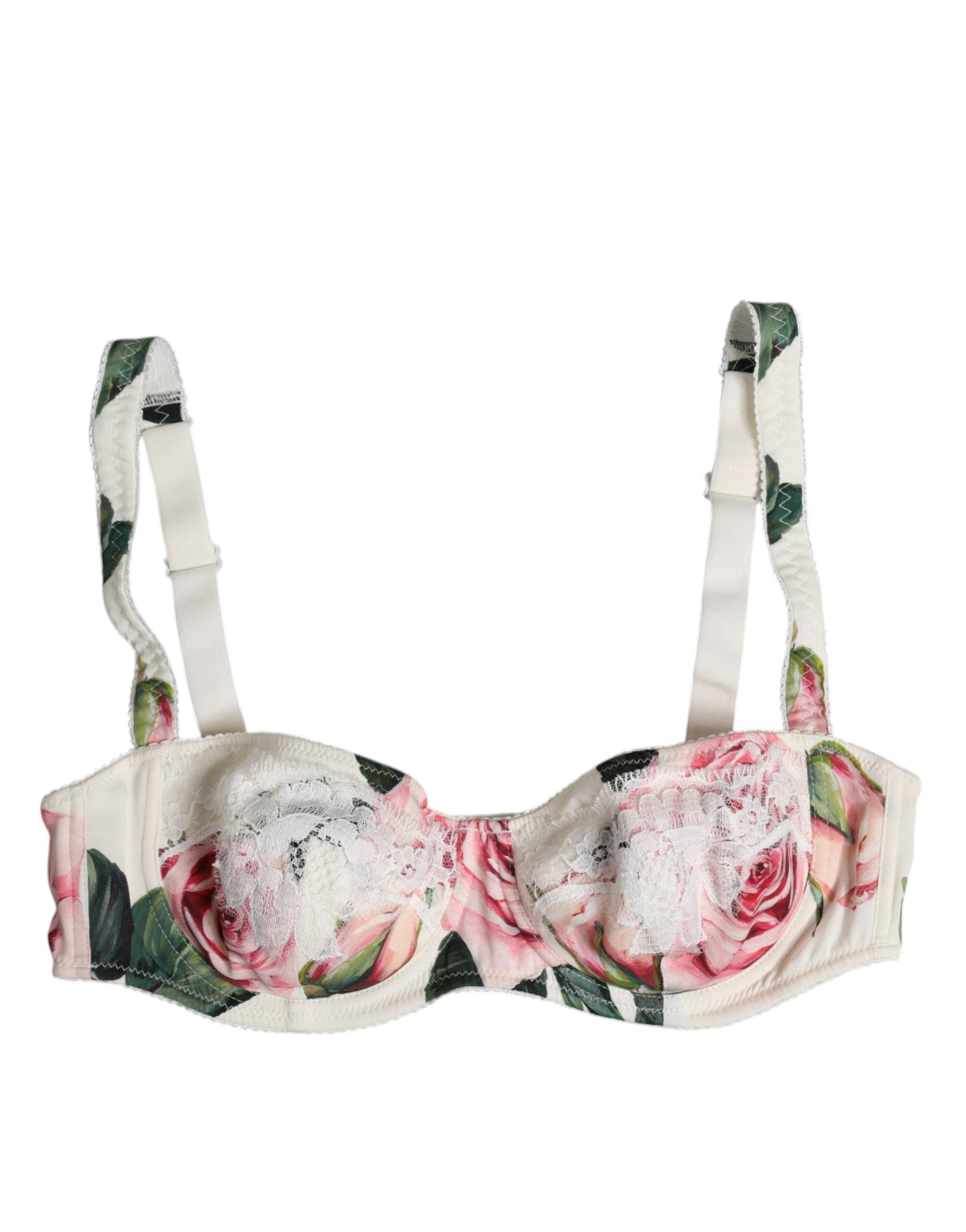 Dolce & Gabbana White Floral Underwired Balconette Bra Underwear