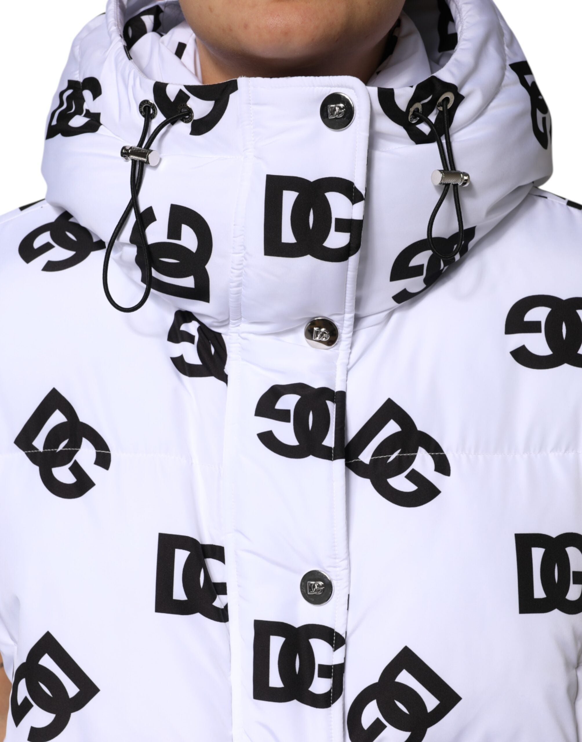 Dolce & Gabbana Weiß Schwarz DG Mania Polyester-Pufferjacke
