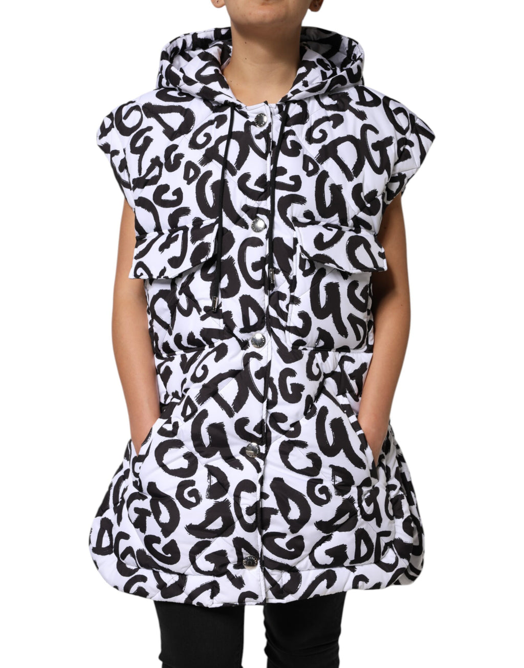 Dolce & Gabbana White DG Mania Sleeveless Hooded Puffer Jacket