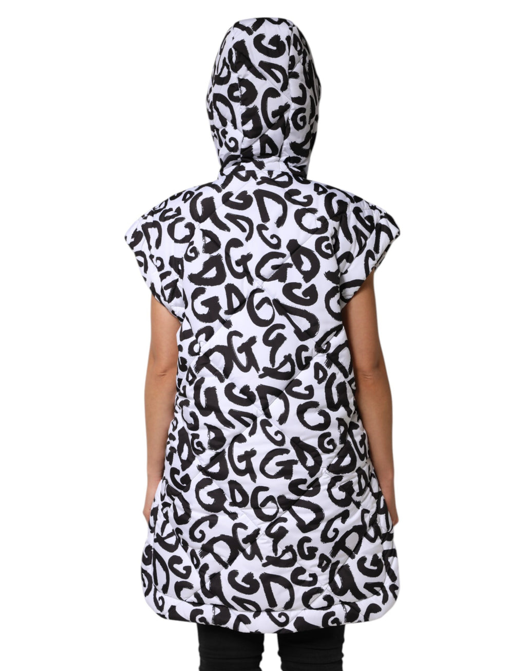 Dolce & Gabbana White DG Mania Sleeveless Hooded Puffer Jacket