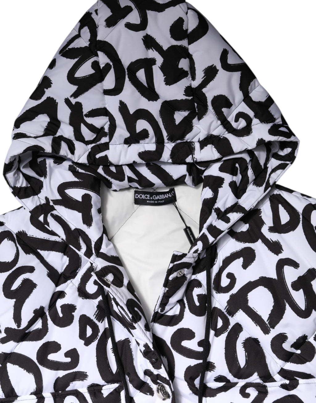 Dolce & Gabbana White DG Mania Sleeveless Hooded Puffer Jacket