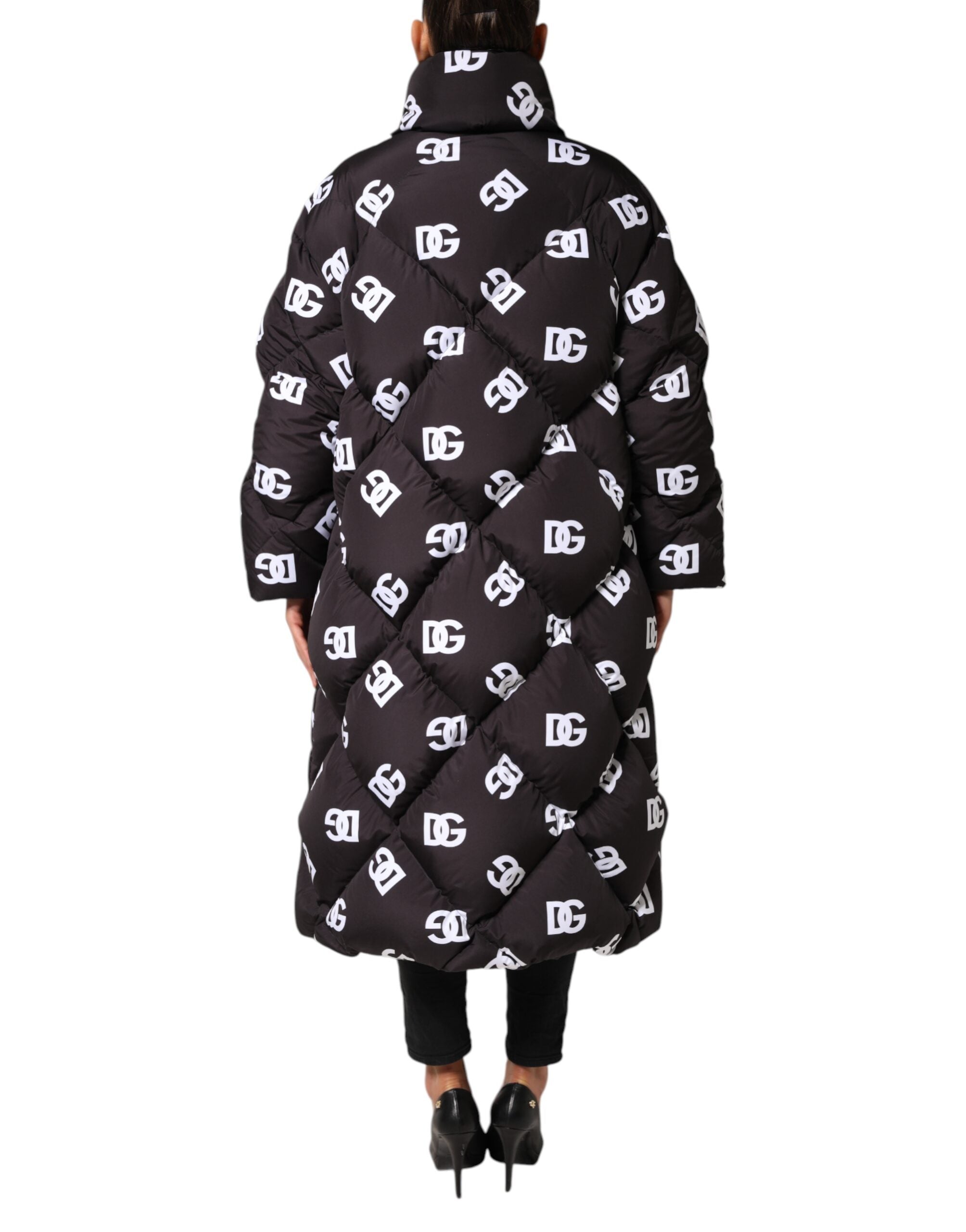 Dolce & Gabbana Schwarzer DG Mania Puffer gesteppter langer Mantel Jacke