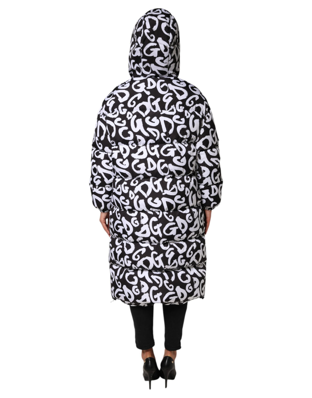 Dolce & Gabbana Black White DG Mania Long Hooded Coat Jacket