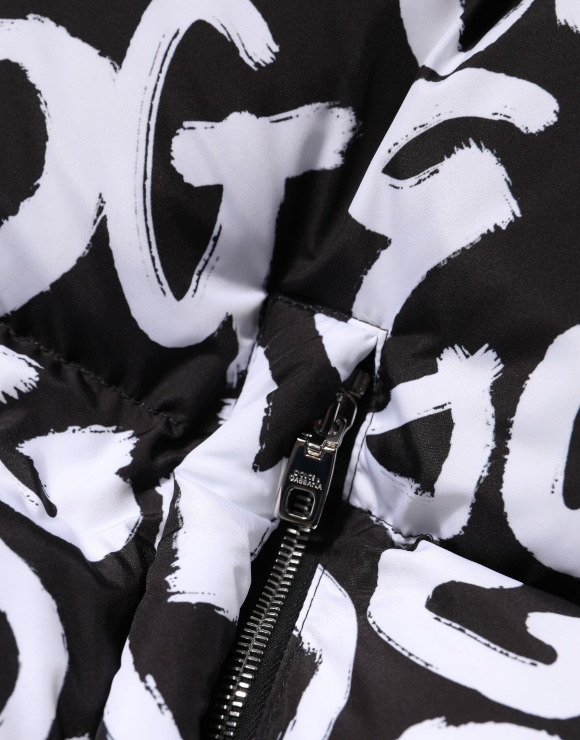 Dolce & Gabbana Black White DG Mania Long Hooded Coat Jacket