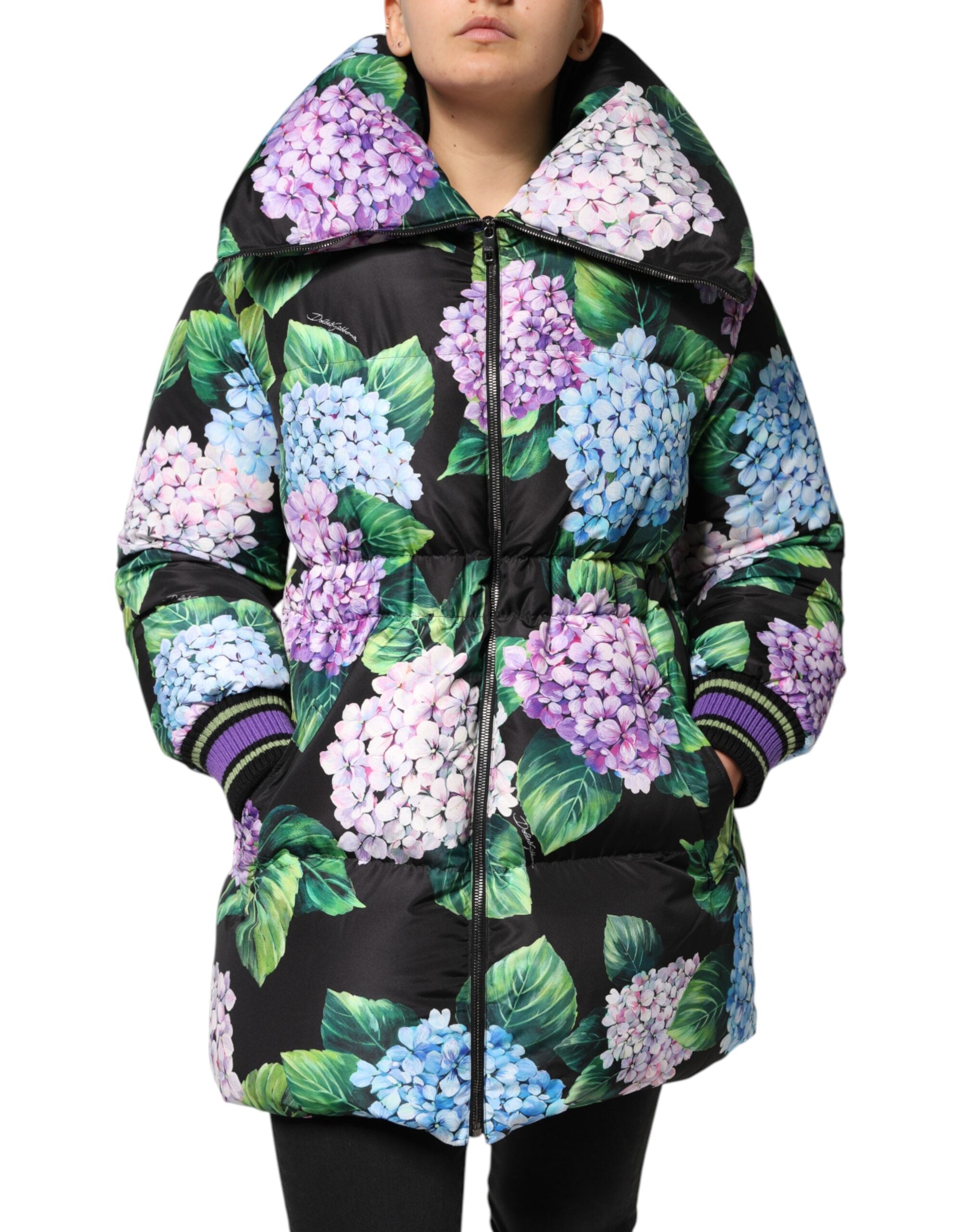 Dolce & Gabbana Gesteppte Jacke mit mehrfarbigem Blumendruck und Puffer