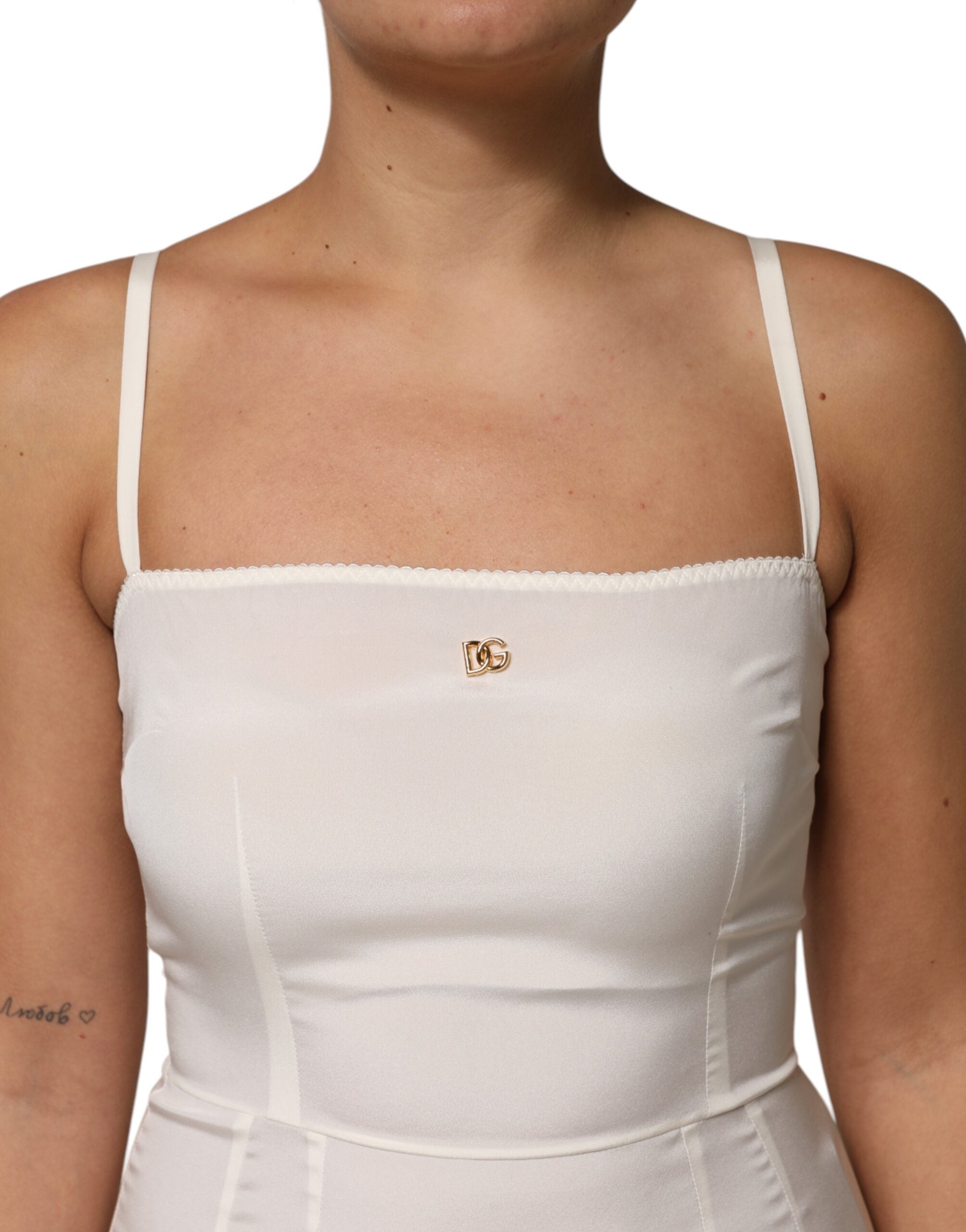 Dolce & Gabbana White Full Slip DG Logo Silk Dress Nightwear