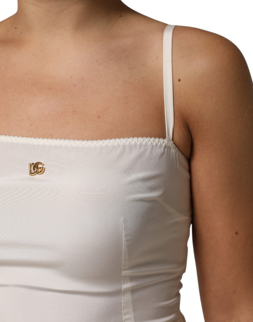 Dolce & Gabbana White Full Slip DG Logo Silk Dress Nightwear