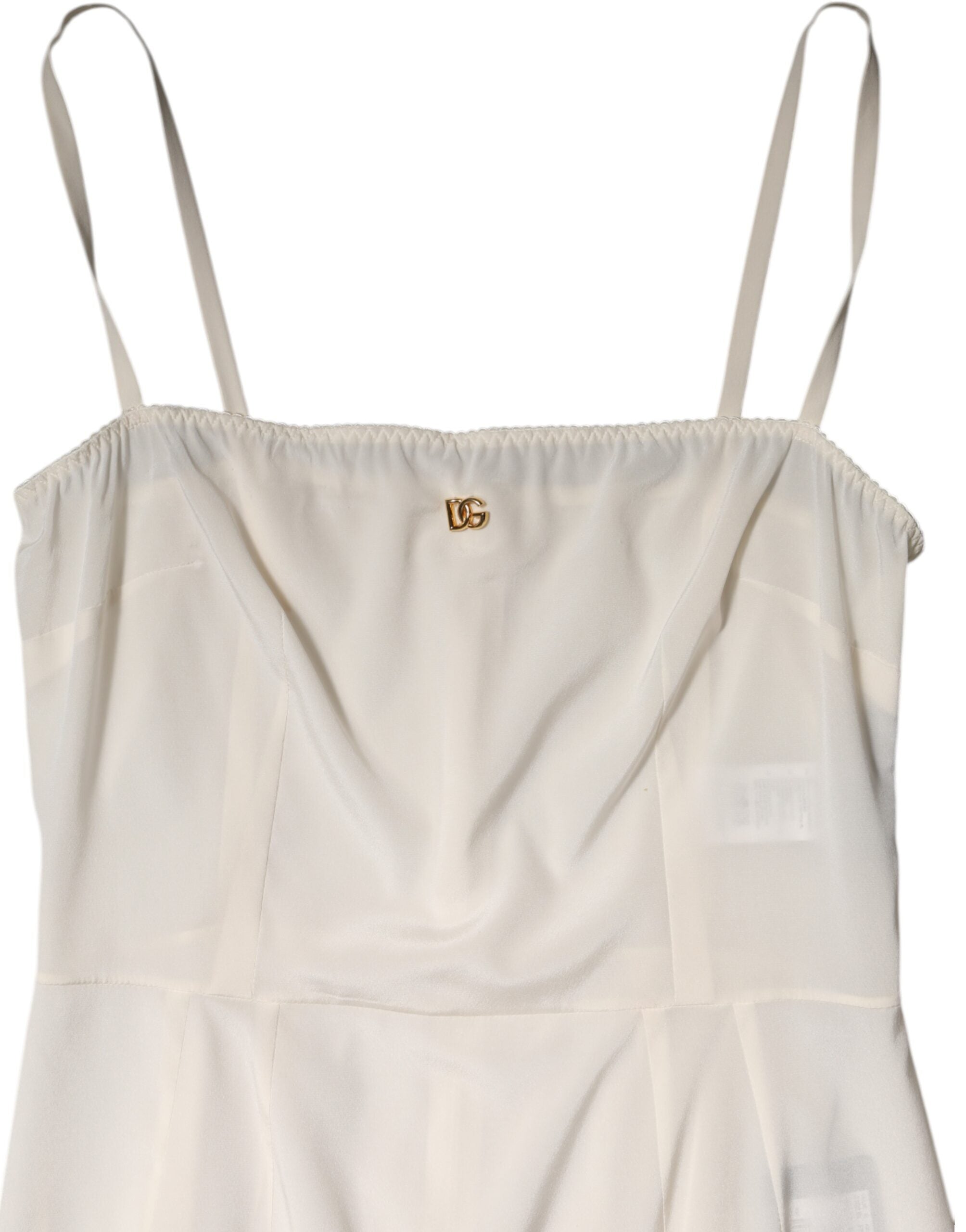 Dolce & Gabbana White Full Slip DG Logo Silk Dress Nightwear