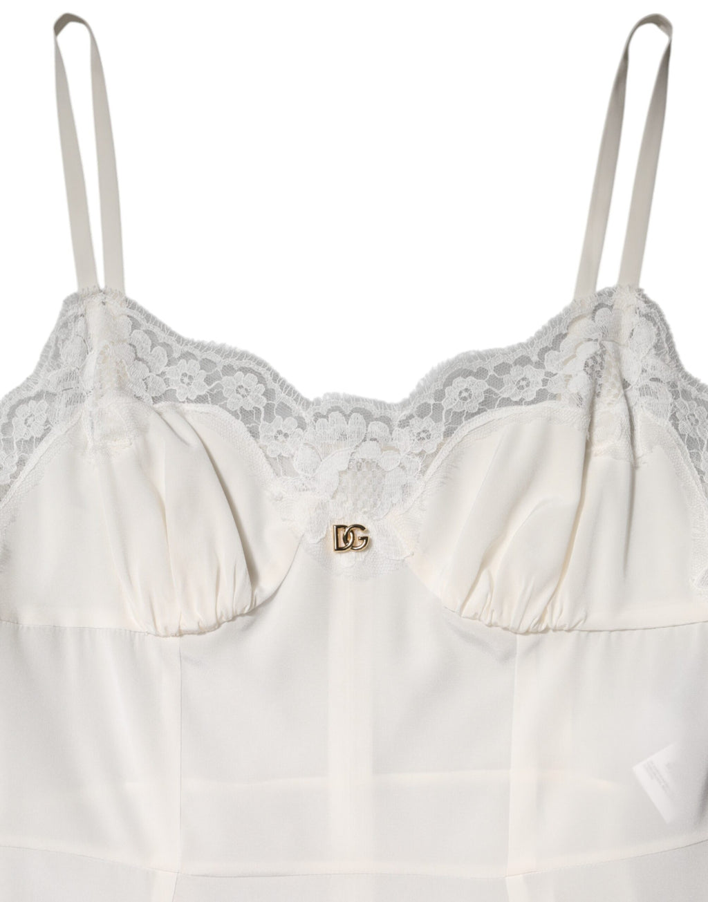 Dolce & Gabbana White DG Logo Silk Lace Nightwear Dress