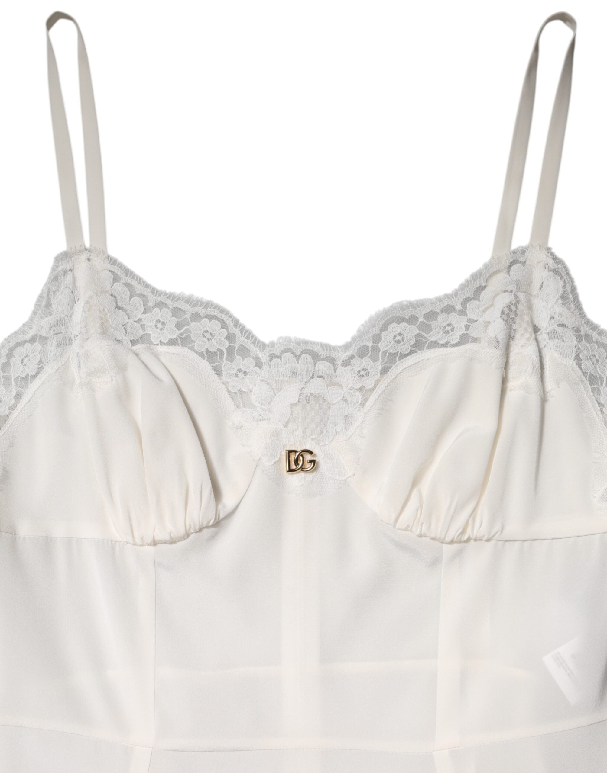 Dolce & Gabbana White DG Logo Silk Lace Nightwear Dress