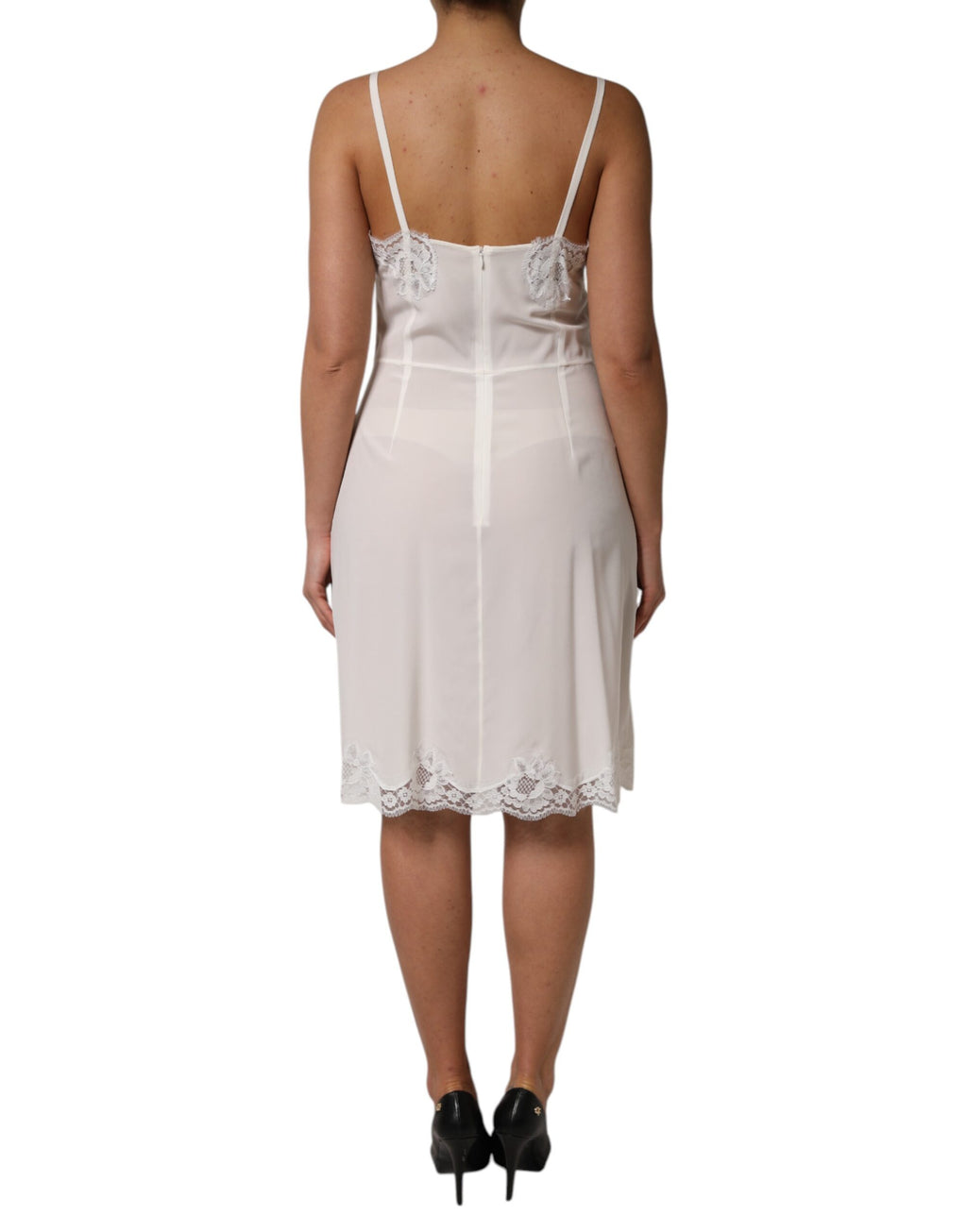 Dolce & Gabbana Weißes Spitzenkleid mit goldenem DG-Logo aus Seide Nachtwäsche
