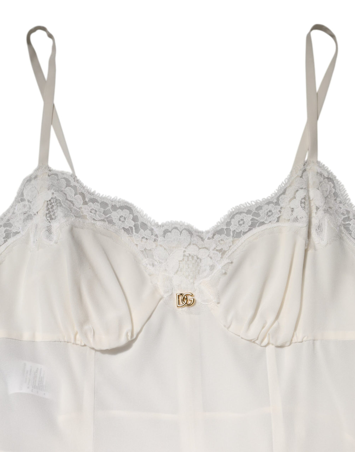 Dolce & Gabbana Weißes Spitzenkleid mit goldenem DG-Logo aus Seide Nachtwäsche