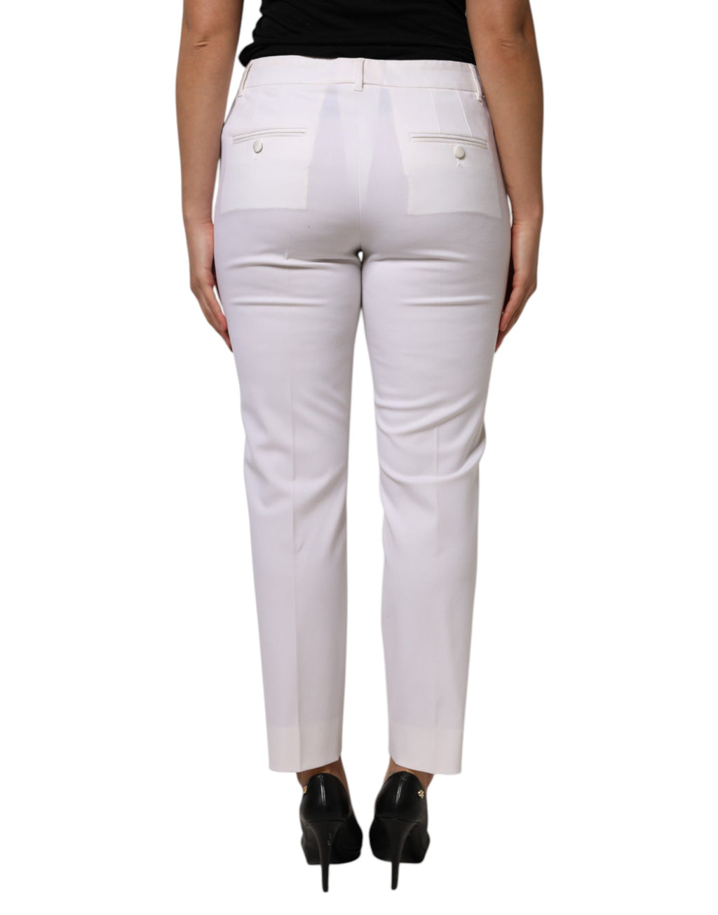 Dolce & Gabbana White Mid-Rise Tapered Wool Trousers