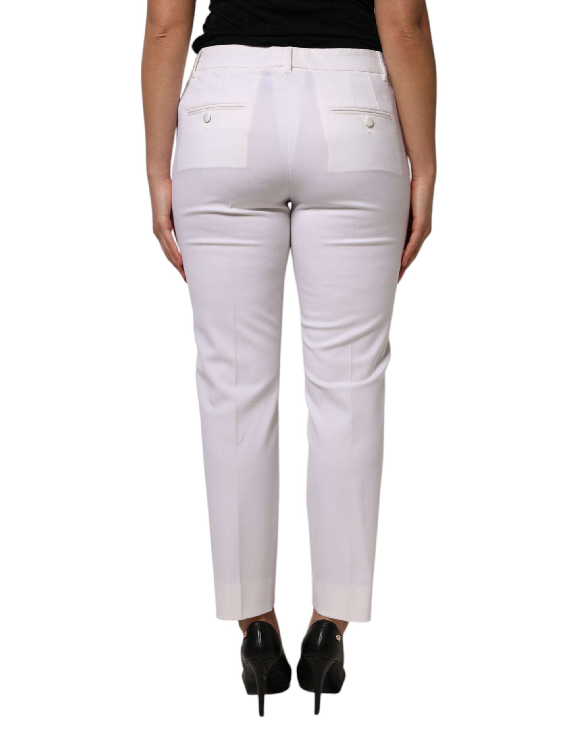 Dolce & Gabbana White Mid-Rise Tapered Wool Trousers