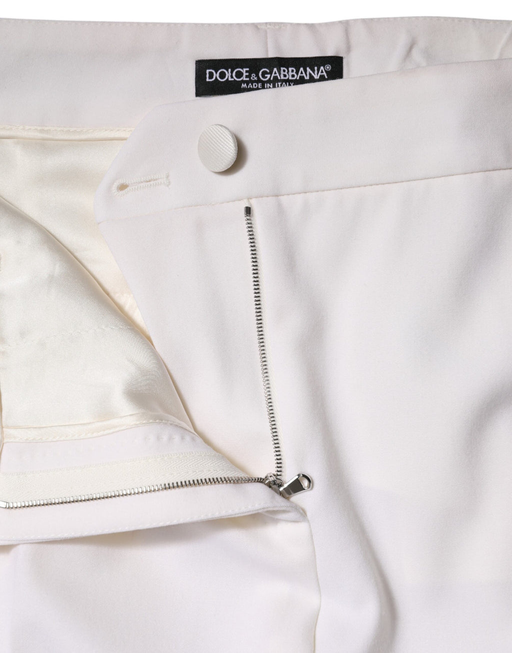 Dolce & Gabbana White Mid-Rise Tapered Wool Trousers