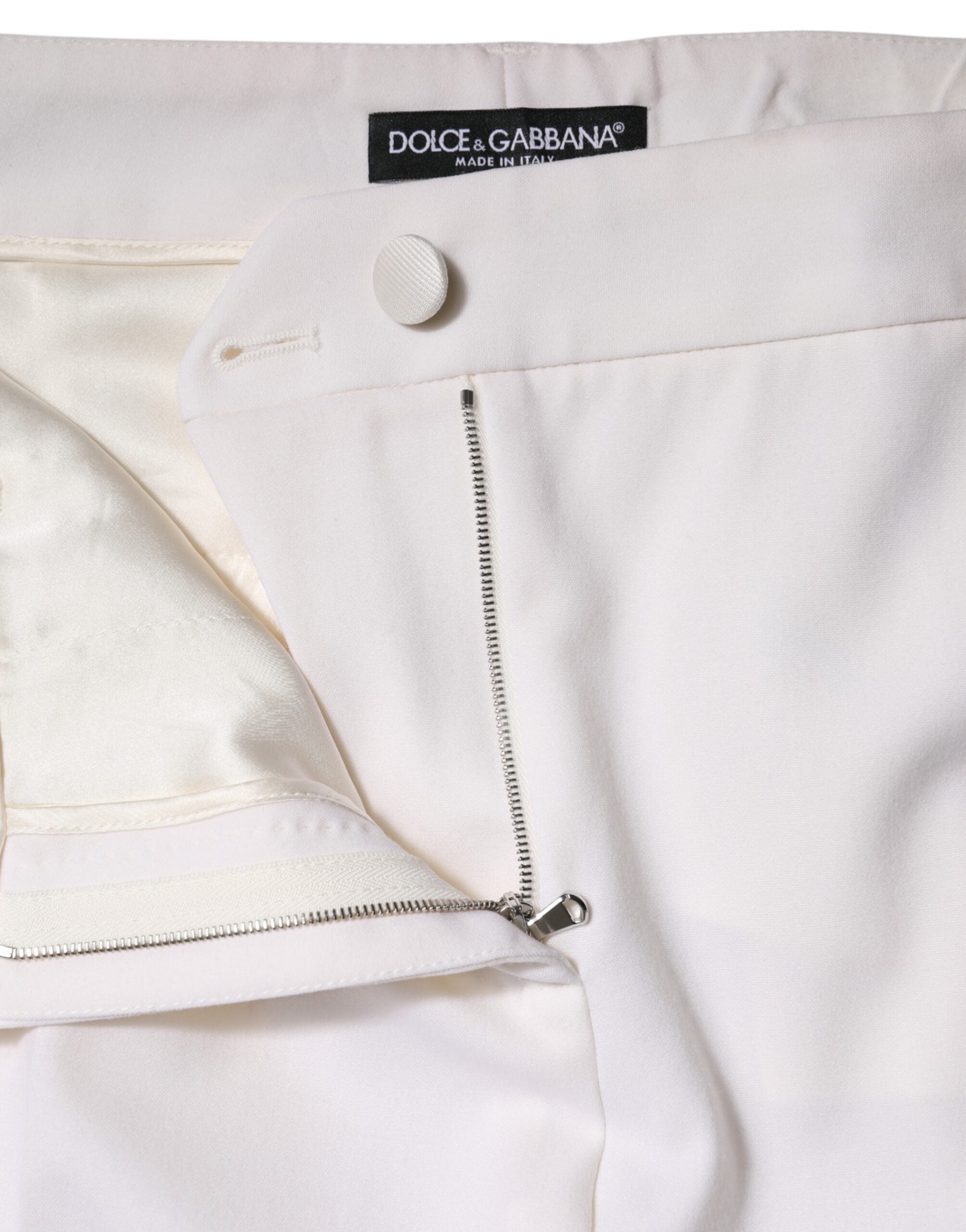 Dolce & Gabbana White Mid-Rise Tapered Wool Trousers