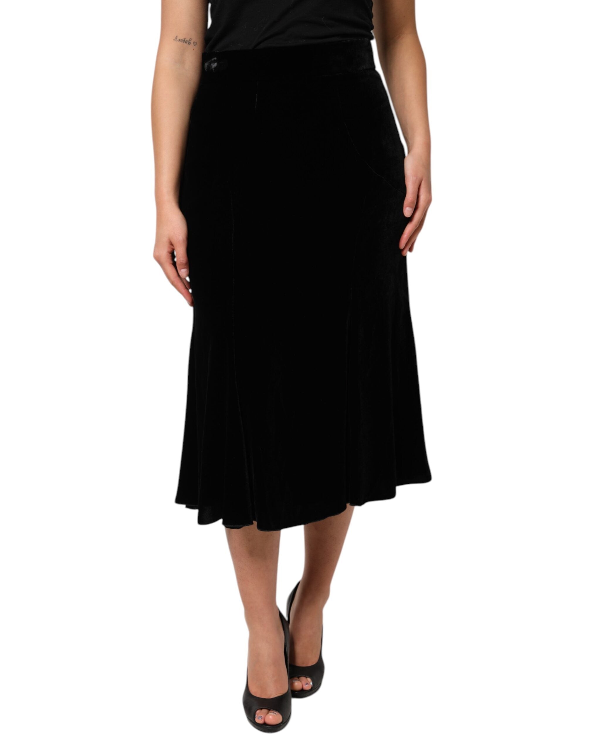 Dolce & Gabbana Black High-Waisted Flared Midi Skirt